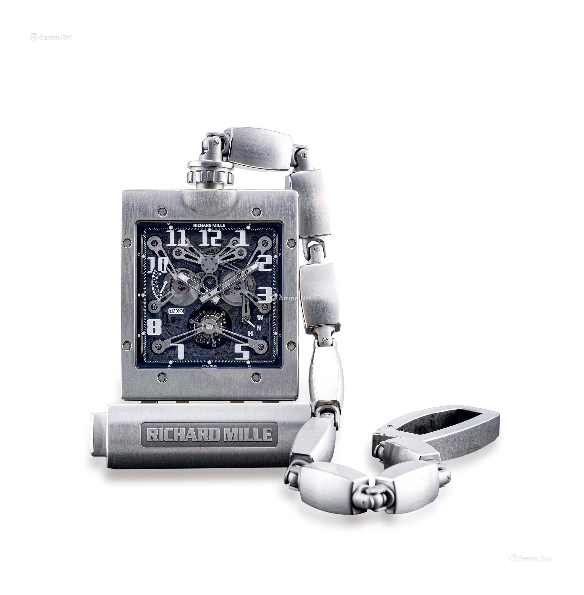 RICHARD MILLE  A RARE AND FINE TITANIUM OPEN-FACED TOURBILLON MECHANICAL POCKET WATCH AND TABLE CLOCK， WITH 10 DAYS POWER RESERVE INDICATOR， CERTIFICATE OF ORIGIN AND PRESENTATION BOX