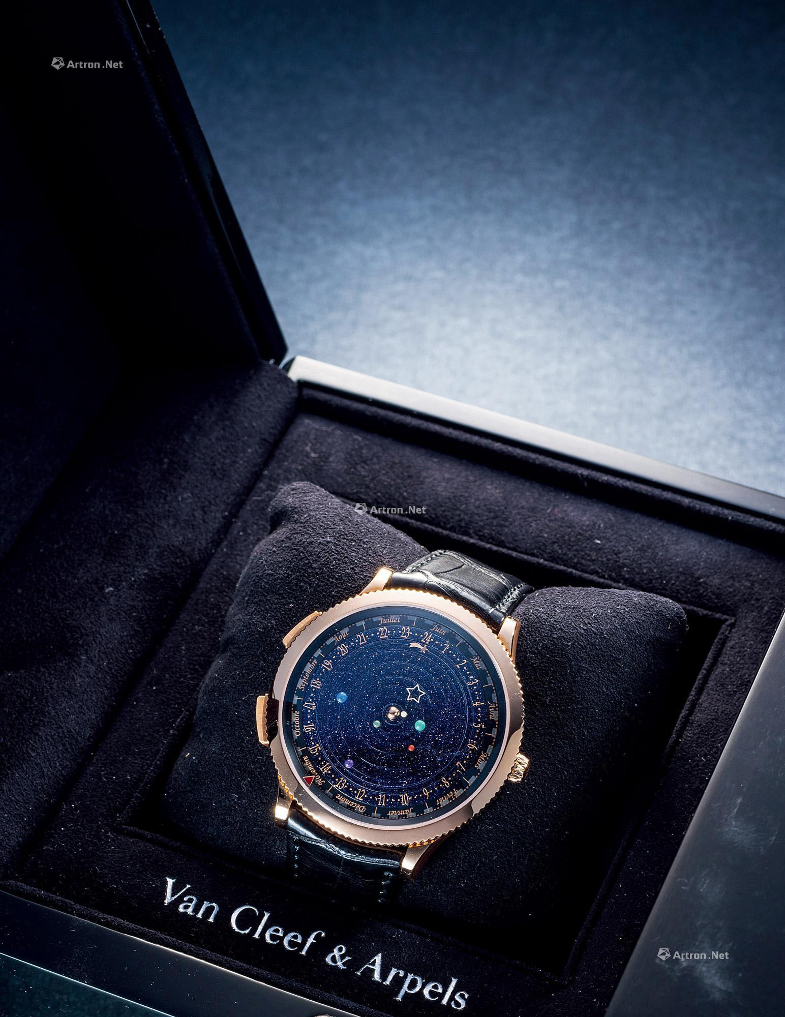 VAN CLEEF & ARPELS  A VERY RARE AND ELEGANT ROSE GOLD AUTOMATIC SOLAR SYSTEM WRISTWATCH， WITH 24 HOUR， DATE， MONTH AND YEAR INDICATION， PRESENTATION BOX