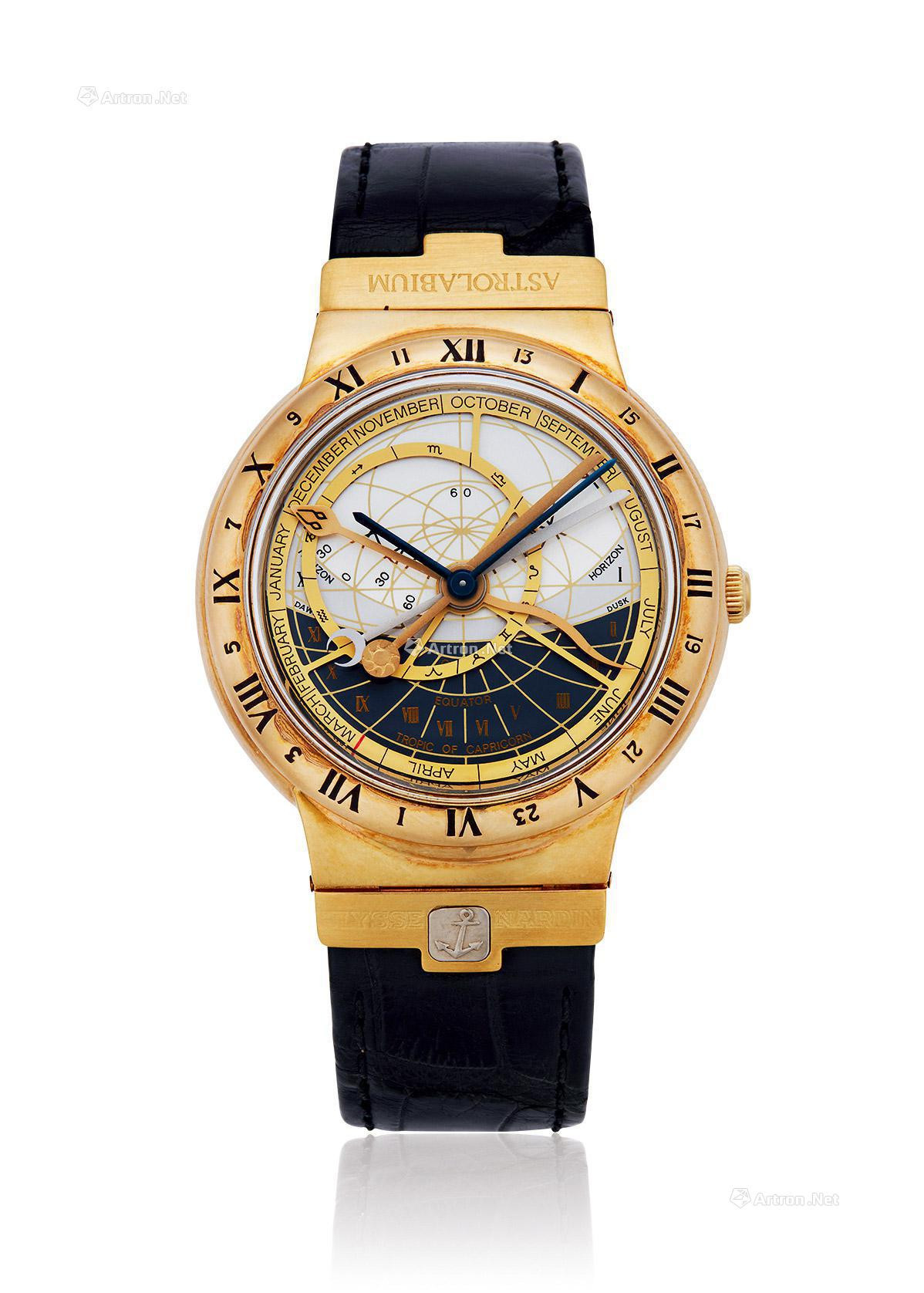 ULYSSE NARDIN  A FINE YELLOW GOLD GALILEO PERPETUAL CALENDER AUTOMATIC WRISTWATCH， WITH MOON PHASES， MONTH， DATE AND SKY CHART INDICATIOR