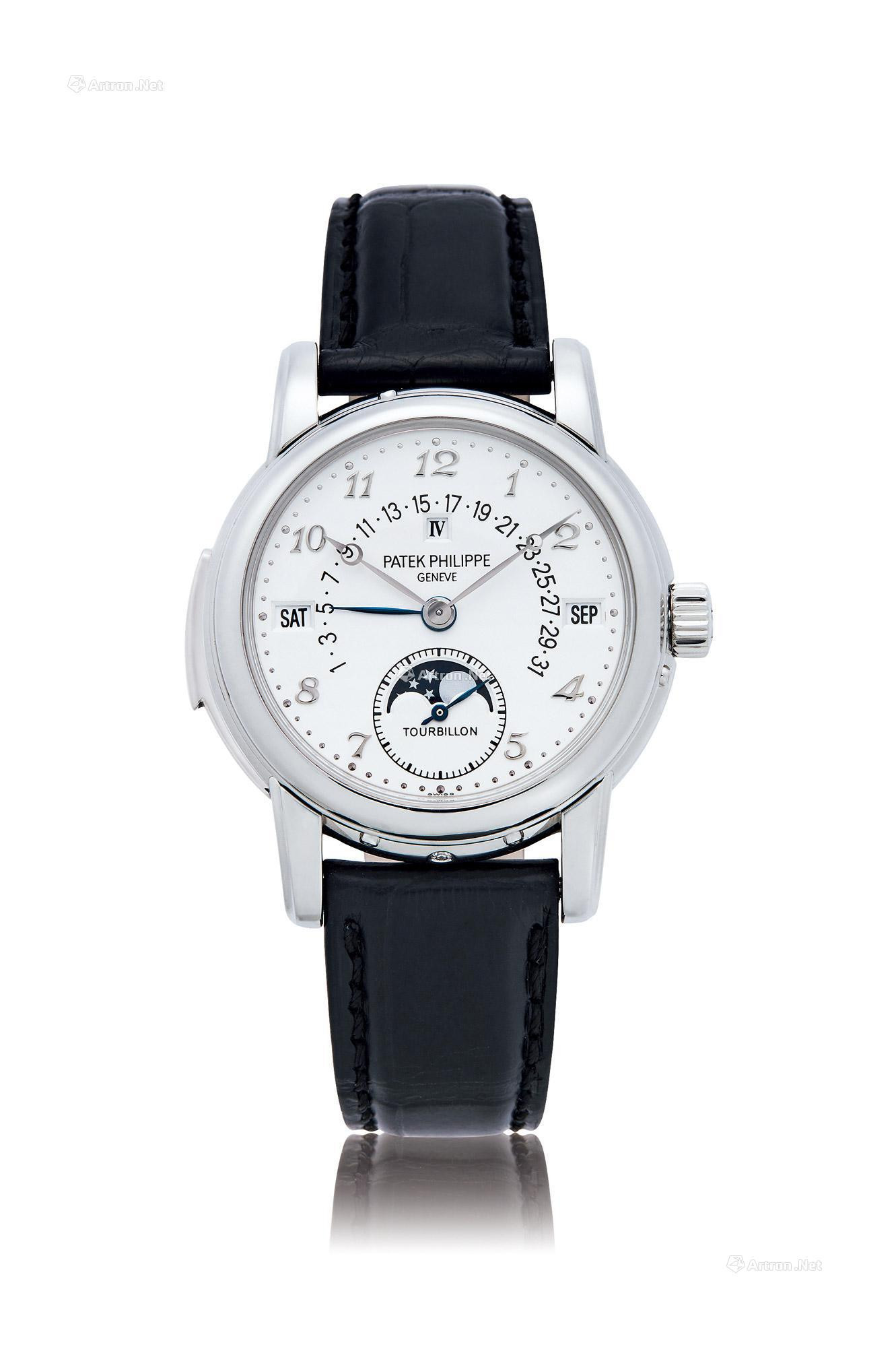 PATEK PHILIPPE  AN EXTREMELY EXCEPTIONAL AND RARE PLATINUM MINUTE REPEATING PERPETUAL CALENDAR TOURBILLON MECHANICAL WRISTWATCH， WITH RETROGRADE DATE， DAY， MONTH， LEAP YEAR AND MOON PHASES INDICATOR