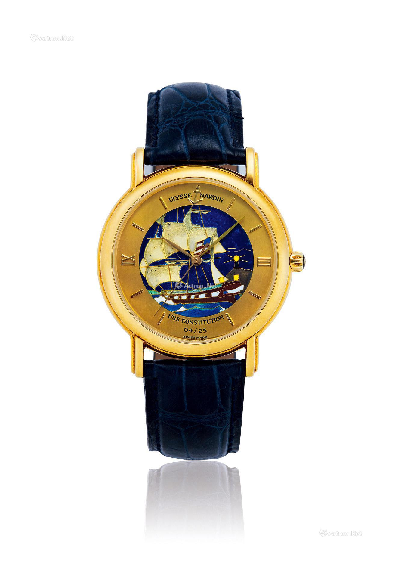 ULYSSE NARDIN  A DELICATE YELLOW GOLD AUTOMATIC WRISTWATCH， WITH CLOISONNÉ ENAMEL DIAL
