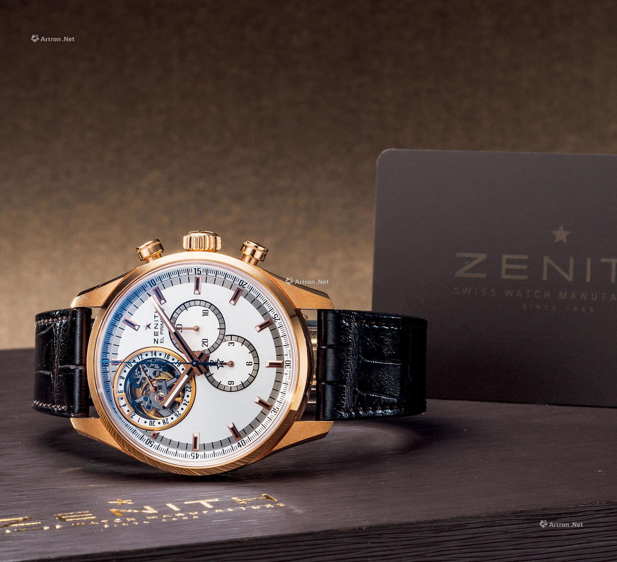 ZENITH  A FINE ROSE GOLD TOURBILLON CHRONOGRAPH AUTOMATIC WRISTWATCH， WITH SMALL SECONDS， CERTIFICATE OF ORIGIN AND PRESENTATION BOX