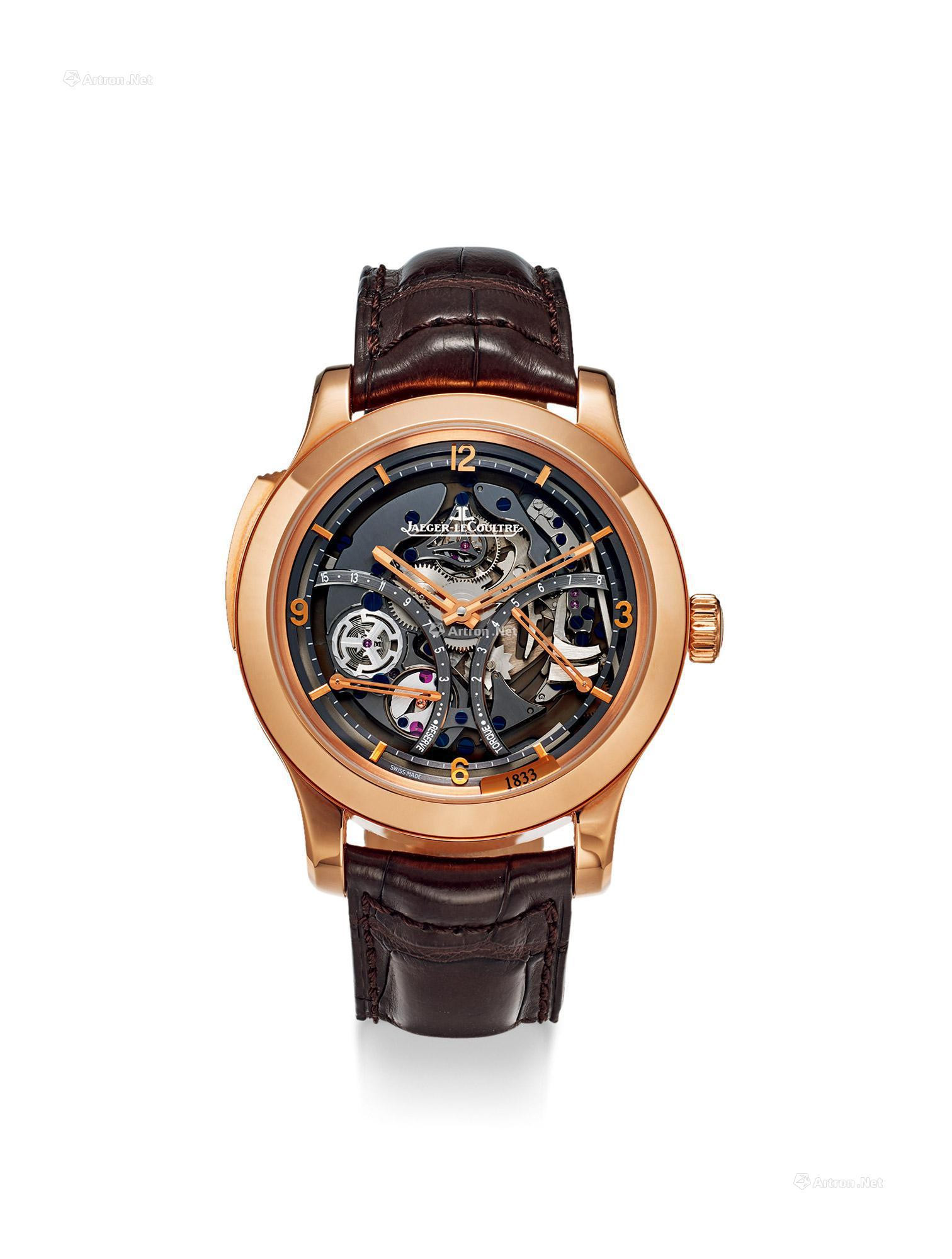JAEGER-LECOULTRE  A VERY FINE LIMITED EDITION ROSE GOLD SKELETONIZED MINUTE REPEATING MECHANICAL WRISTWATCH， WITH POWER RESERVE AND BARREL TORQUE INDICATORS， CERTIFICATE OF ORIGIN AND PRESENTATION BOX