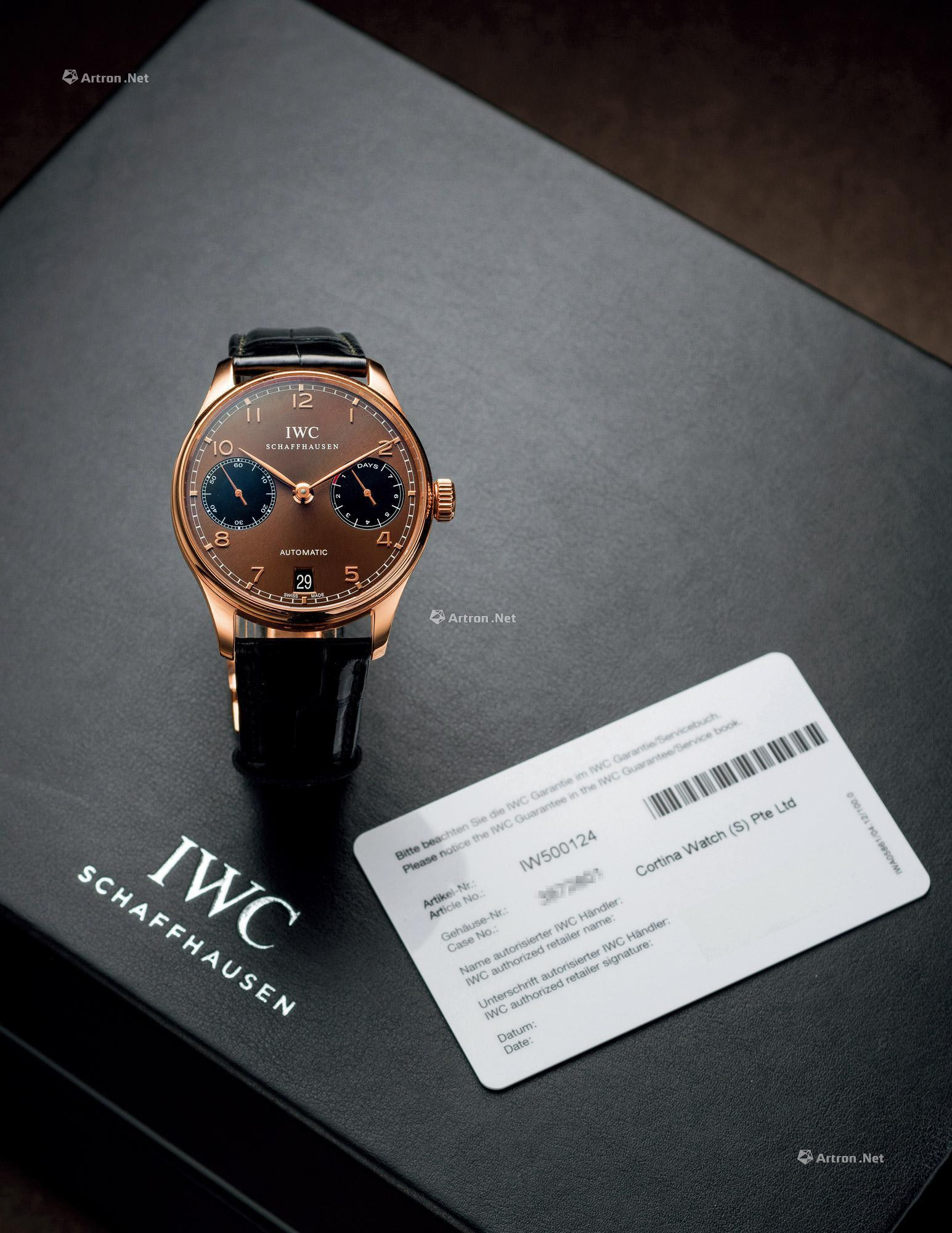 IWC  A FINE ROSE GOLD AUTOMATIC WRISTWATCH， WITH SMALL SECONDS， DATE AND 7 DAYS POWER RESERVE INDICATORS， CERTIFICATE OF ORIGIN AND PRESENTATION BOX