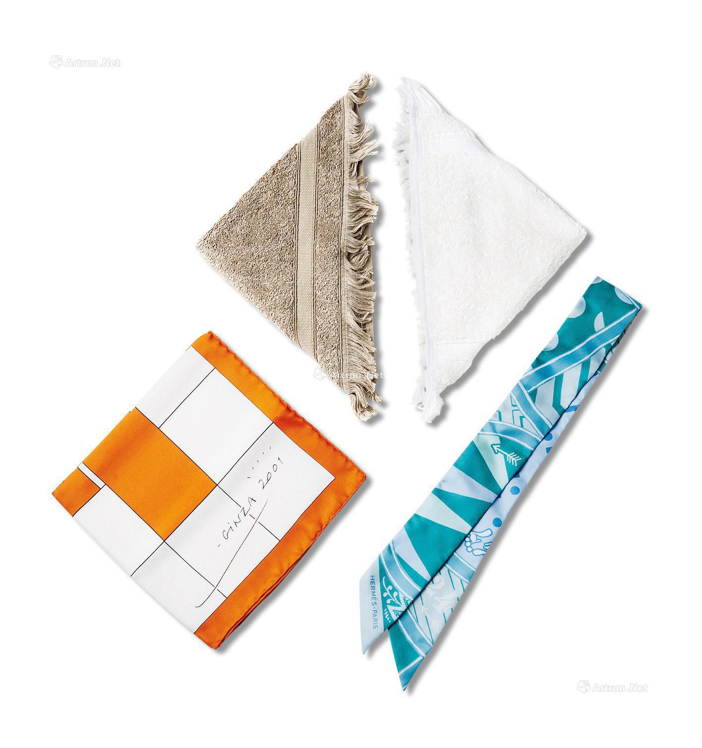 HERMES  A SET OF TWO SILK SCARVES & A TOWEL