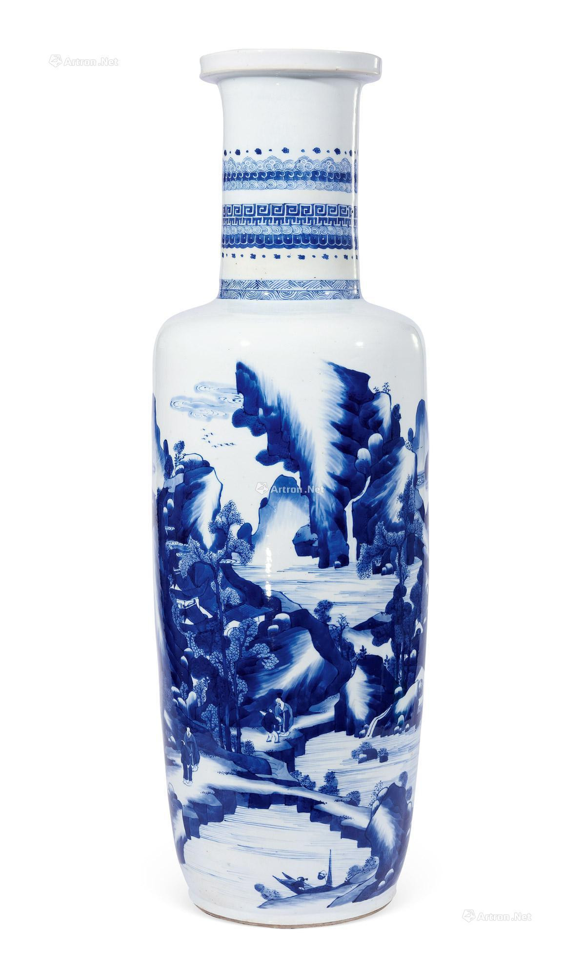 A Large Blue-and-White‘Landscape’ Rouleau Vase