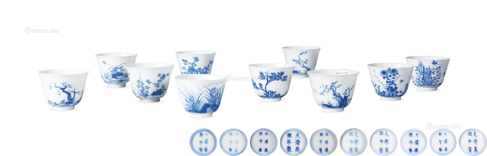 TEN EXTREMELY RARE BLUE AND WHITE‘MONTN’ CUPS