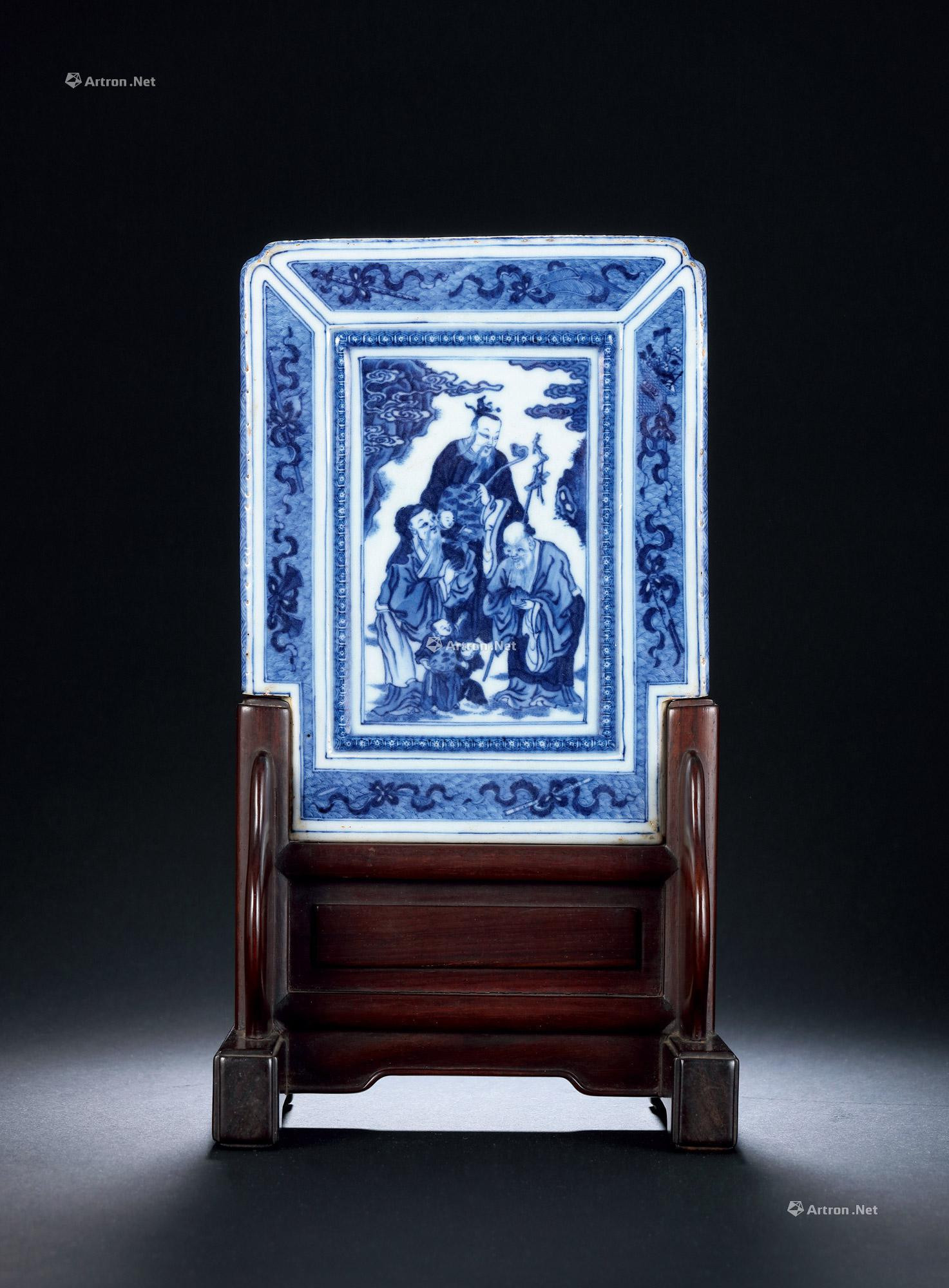 A BLUE AND WHITE AND FAMILLE NOIRE PORCELAIN PLAQUE