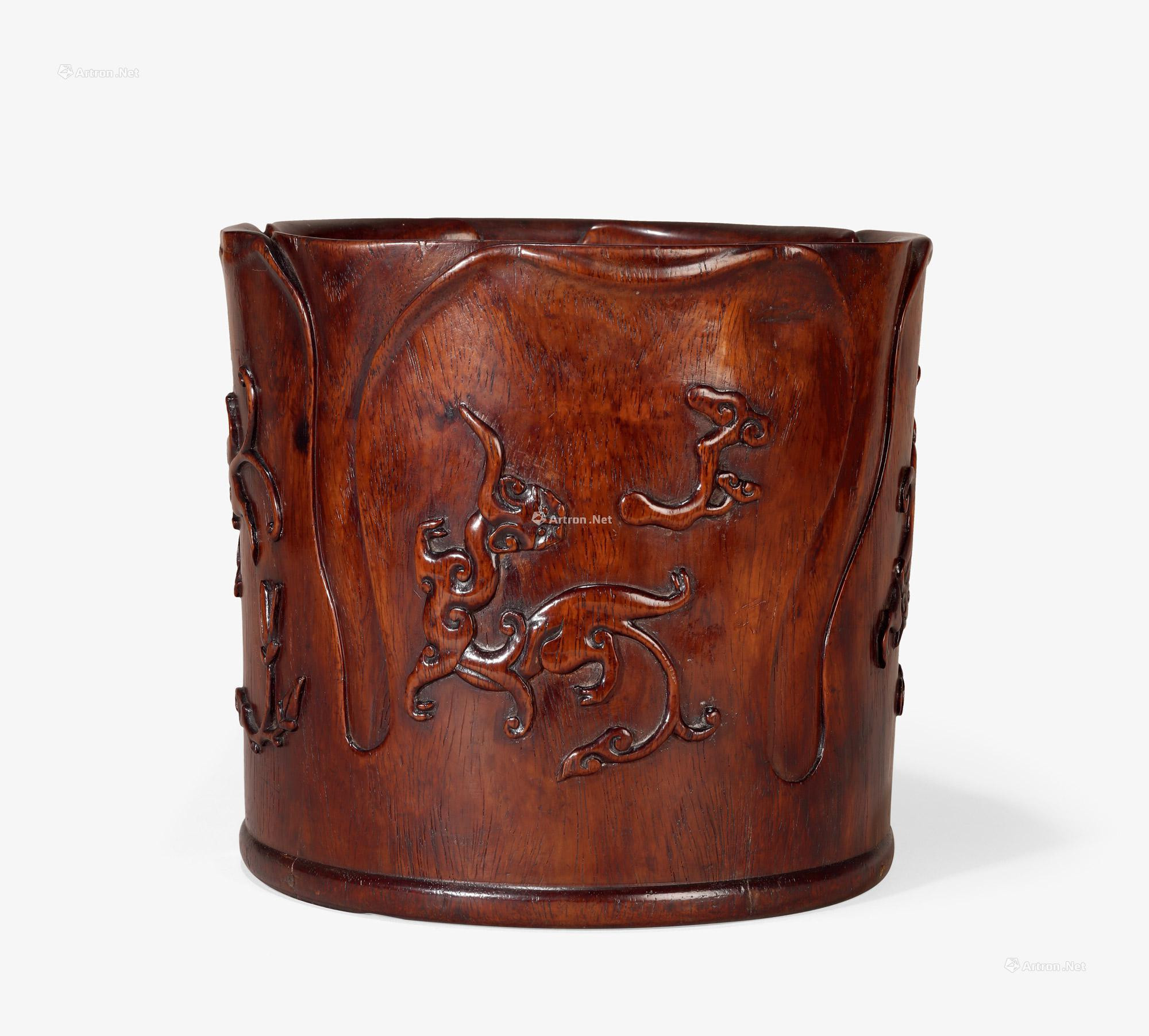 Huanghuali Carved “Floral and Dragon” Brushpot