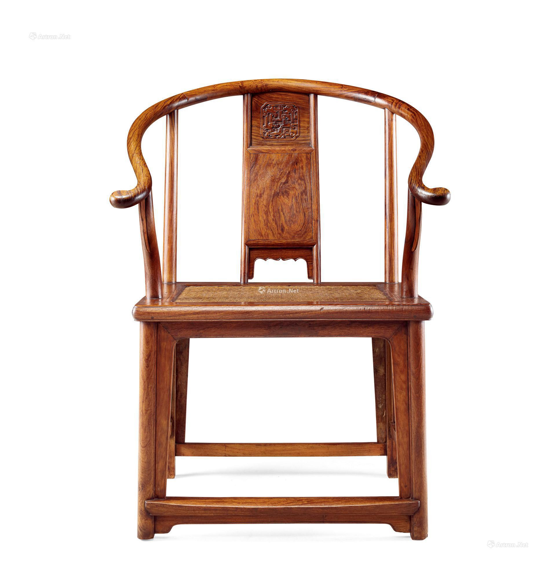 Huanghuali Carved “Dragon & Phoenix” Horse-Back Armchair， Quanyi