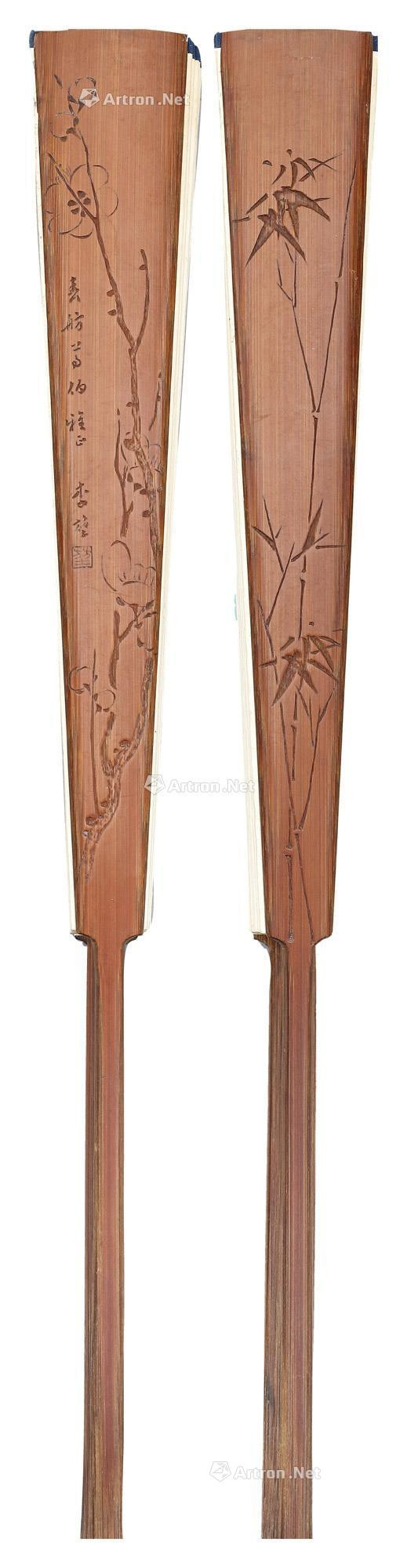 A BAMBOO CARVED ‘PLUM BLOSSOM AND BAMBOO’ FAN RIB BY LI KUN