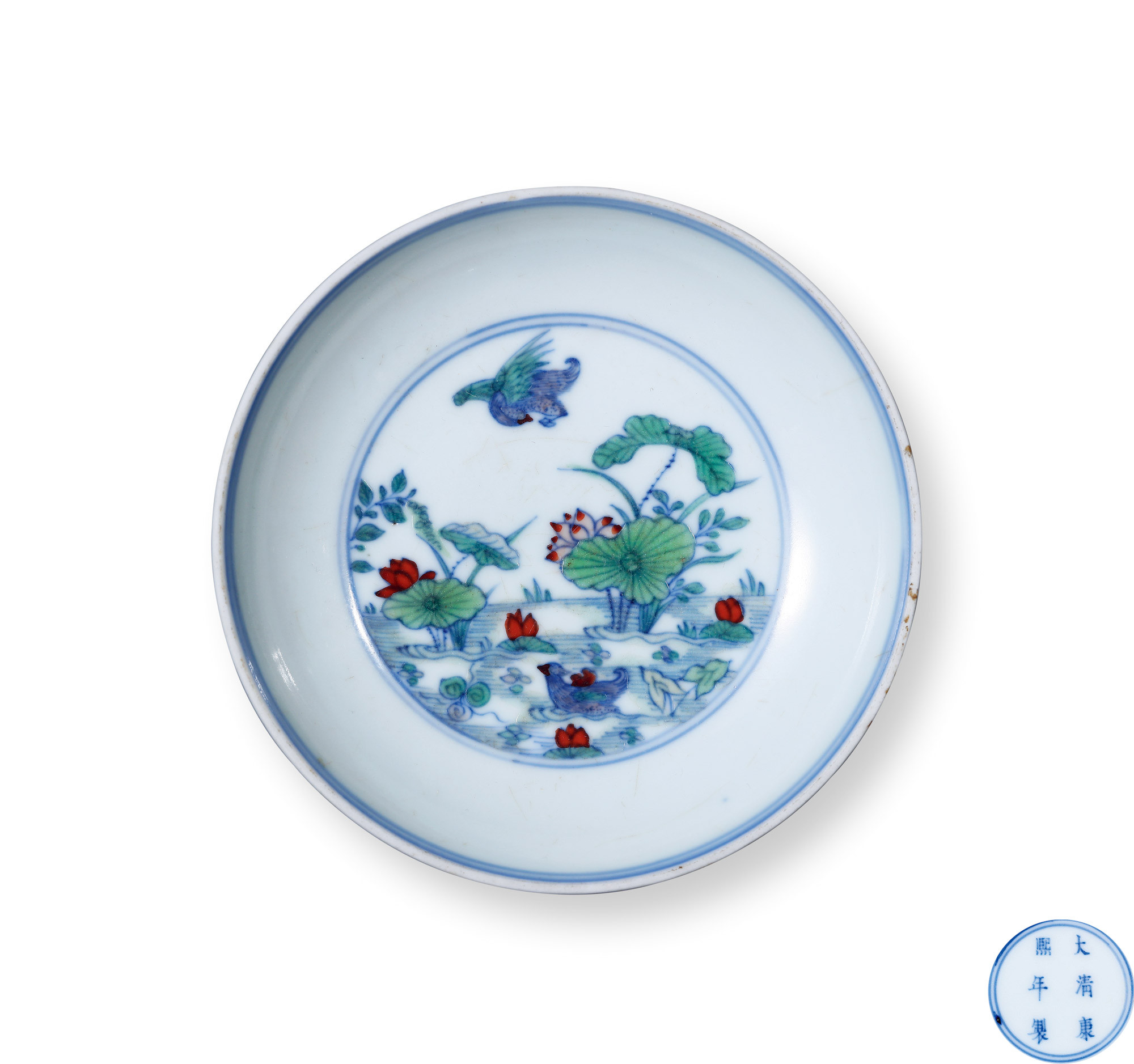 A CONTENDING COLORS PLATE WITH LOTUS DESIGN