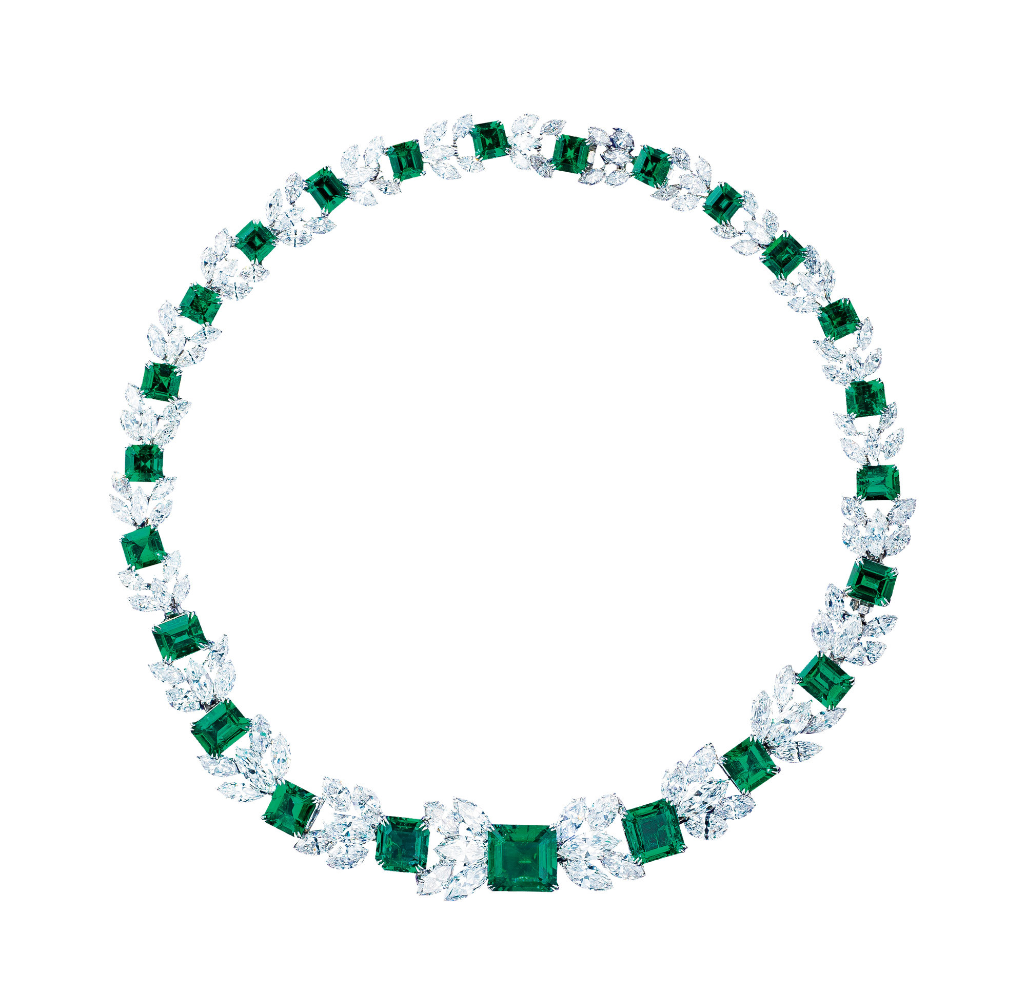 A TOTAL OF 45.95 CARAT COLOMBIAN NO OIL EMERALD AND DIAMOND NECKLACE，BY JACQUES TIMEY FOR HARRY WINSTON