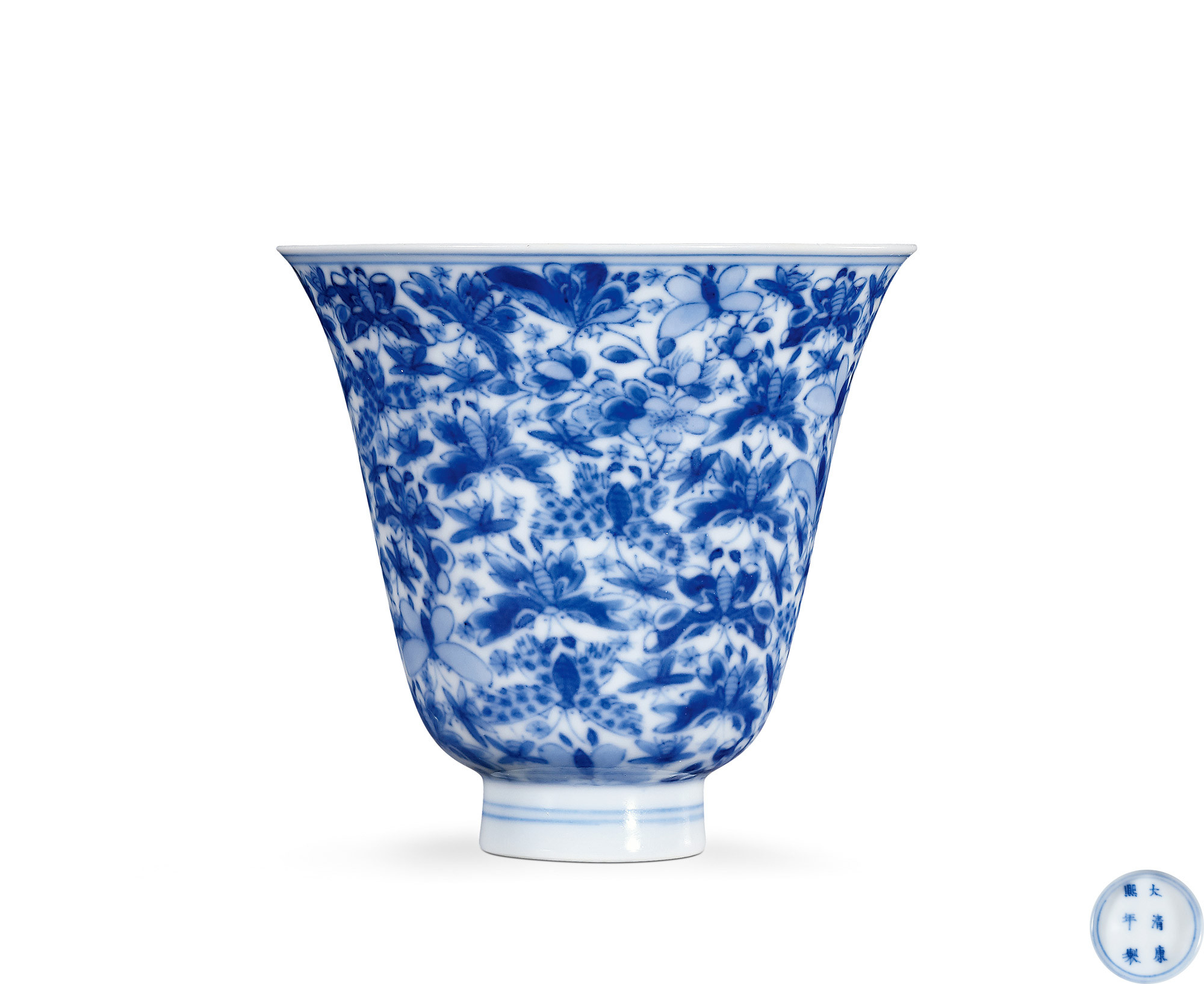 A BLUE AND WHITE ‘BUTTERFLY’ CUP