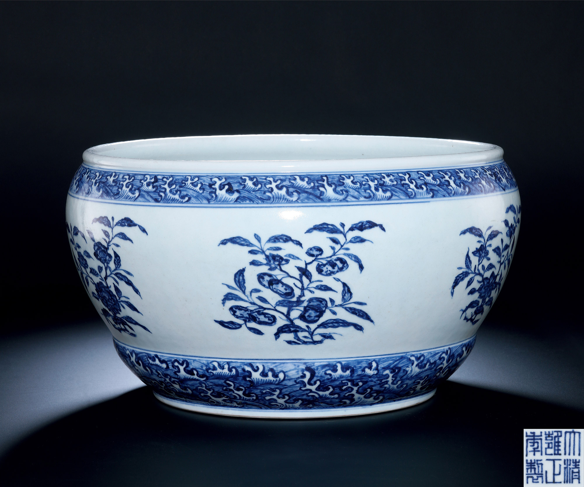 A RARE AND IMPORTANT BLUE AND WHITE ‘FLORAL AND FRUIT’ JAR