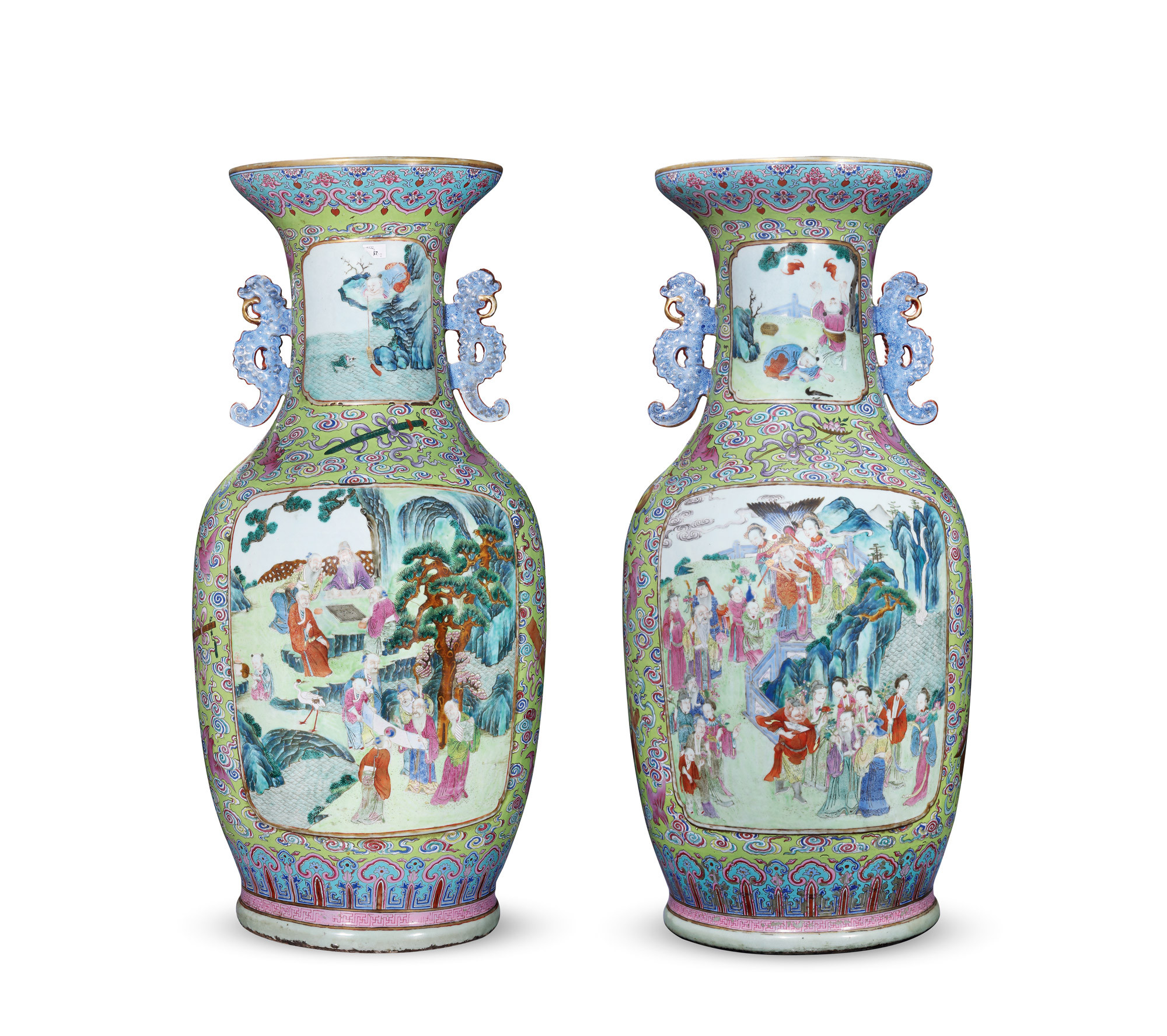A LARGE PAIR OF FAMILLE-ROSE ‘LONGEVITY’ VASES