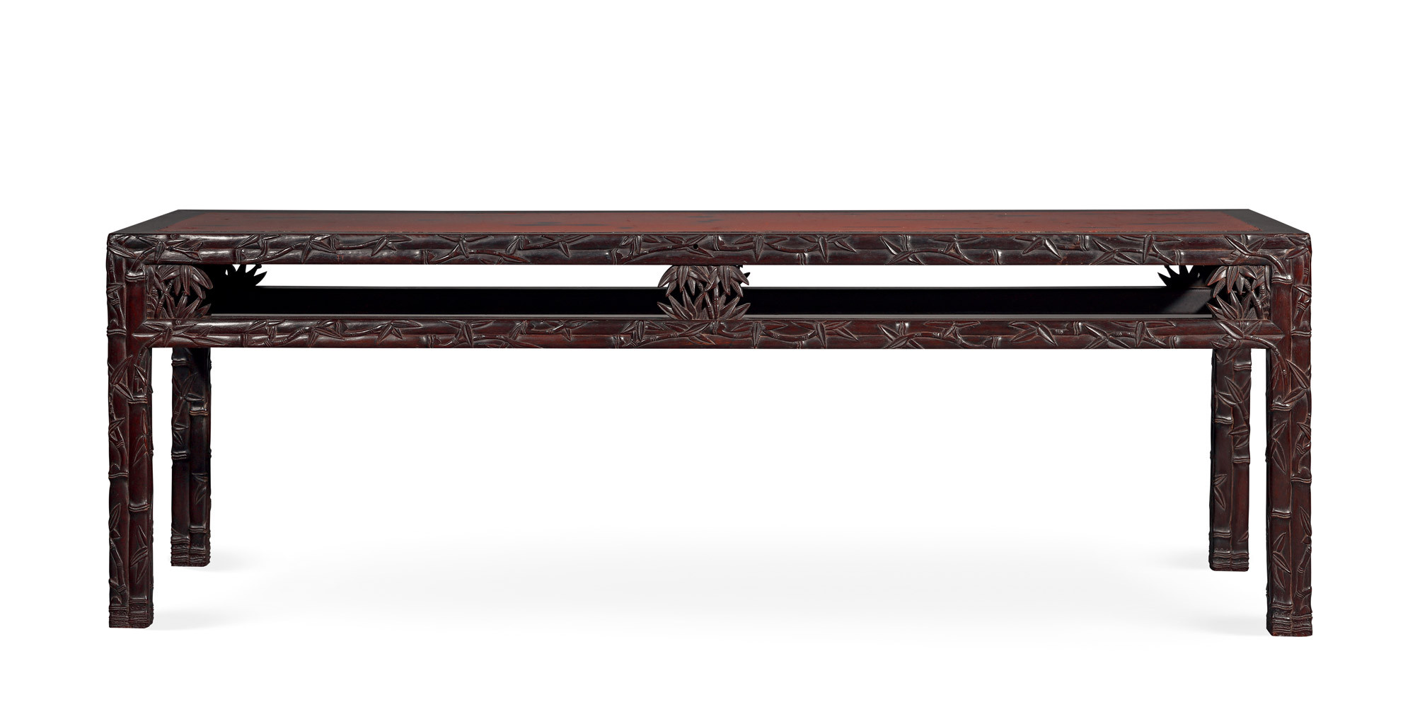 A ZITAN-WOOD WITH LACQUERED ‘BAMBOO-SHAPED’ TABLE