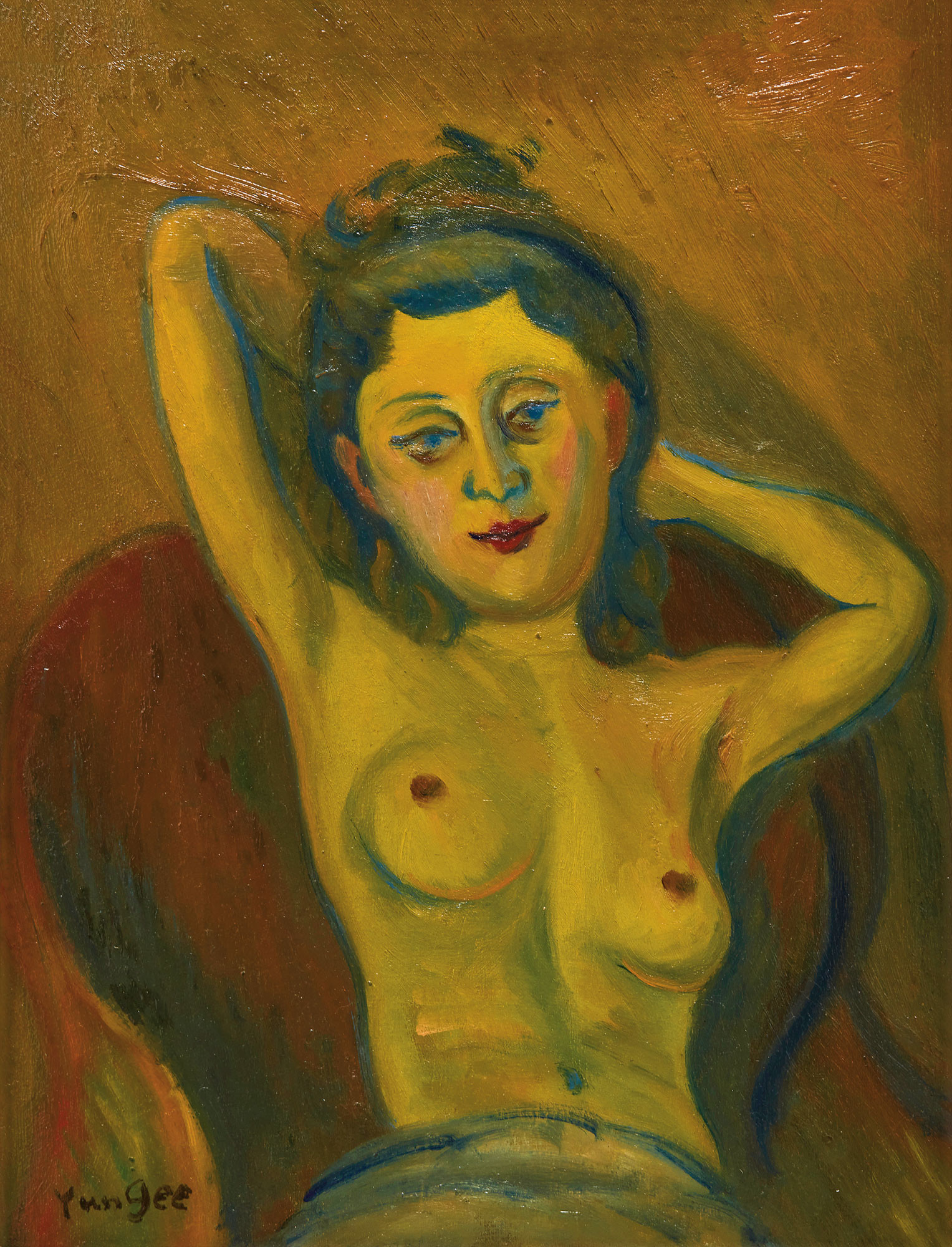 HALF NAKED WOMAN IN ARMCHAIR
