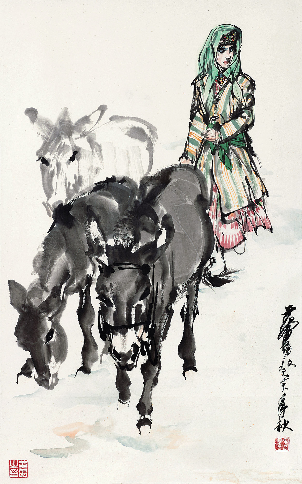 Girl And Donkeys