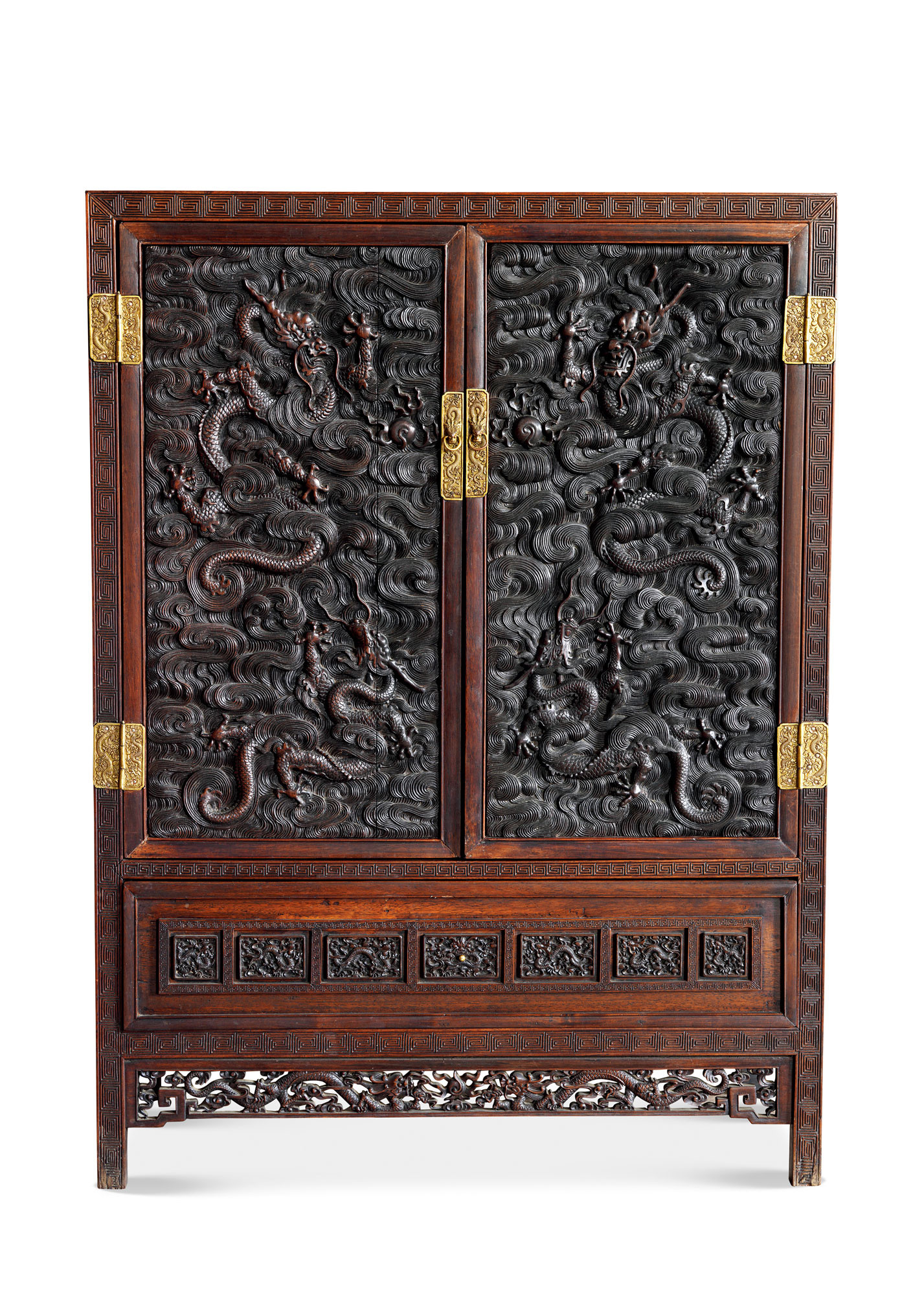 A RARE ZITAN AND JICHI-WOOD CARVED‘DRAGONS’CABINET