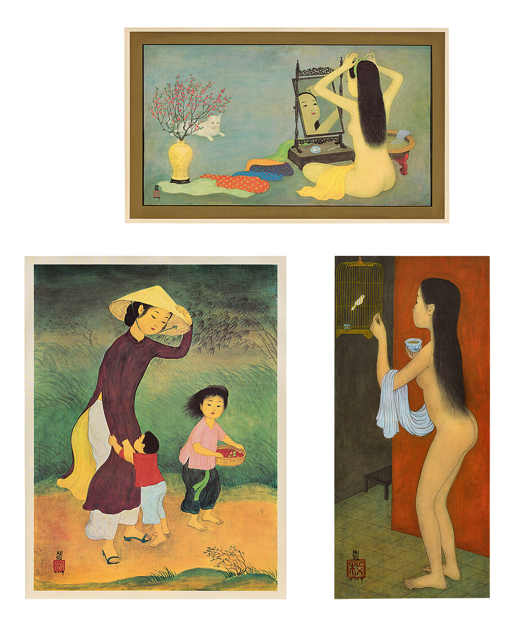 Three works: (i) Woman with Mirror; (ii) Woman with Two Children; (iii) Woman with Bird