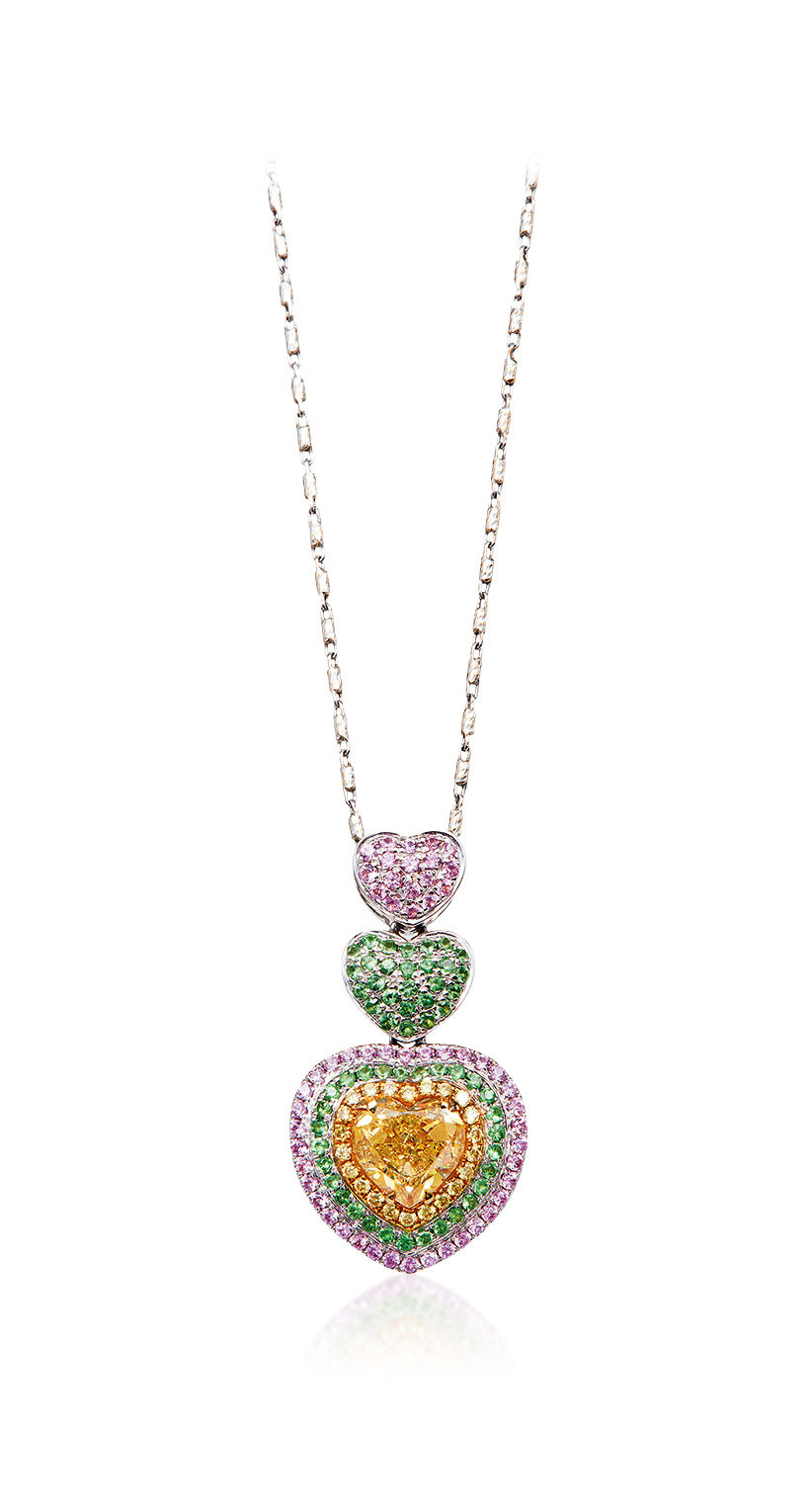A 1.36 CARAT FANCY INTENSE YELLOW diamond AND COLORED STONE NECKLACE