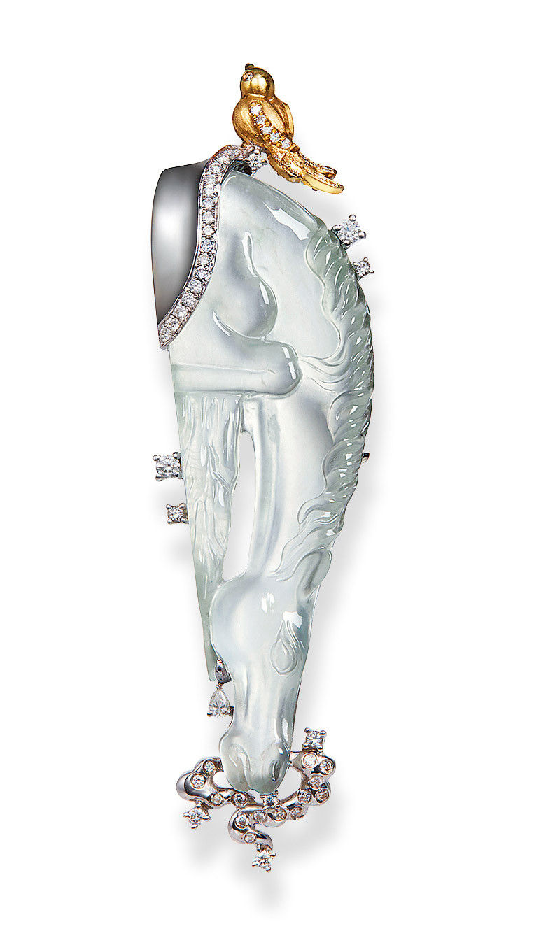 A JADEITE AND DIAMOND BROOCH, DESIGNED BY CHEN XI