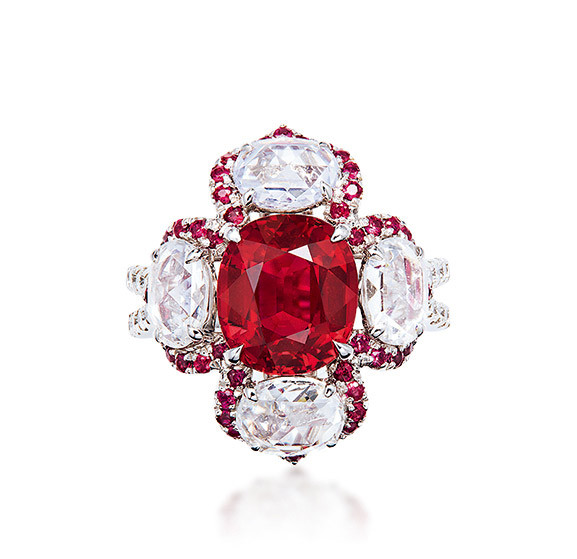 A 4.01 CARAT MOZAMBIQUE ‘PIGEON’S BLOOD’ RUBY AND DIAMOND RING