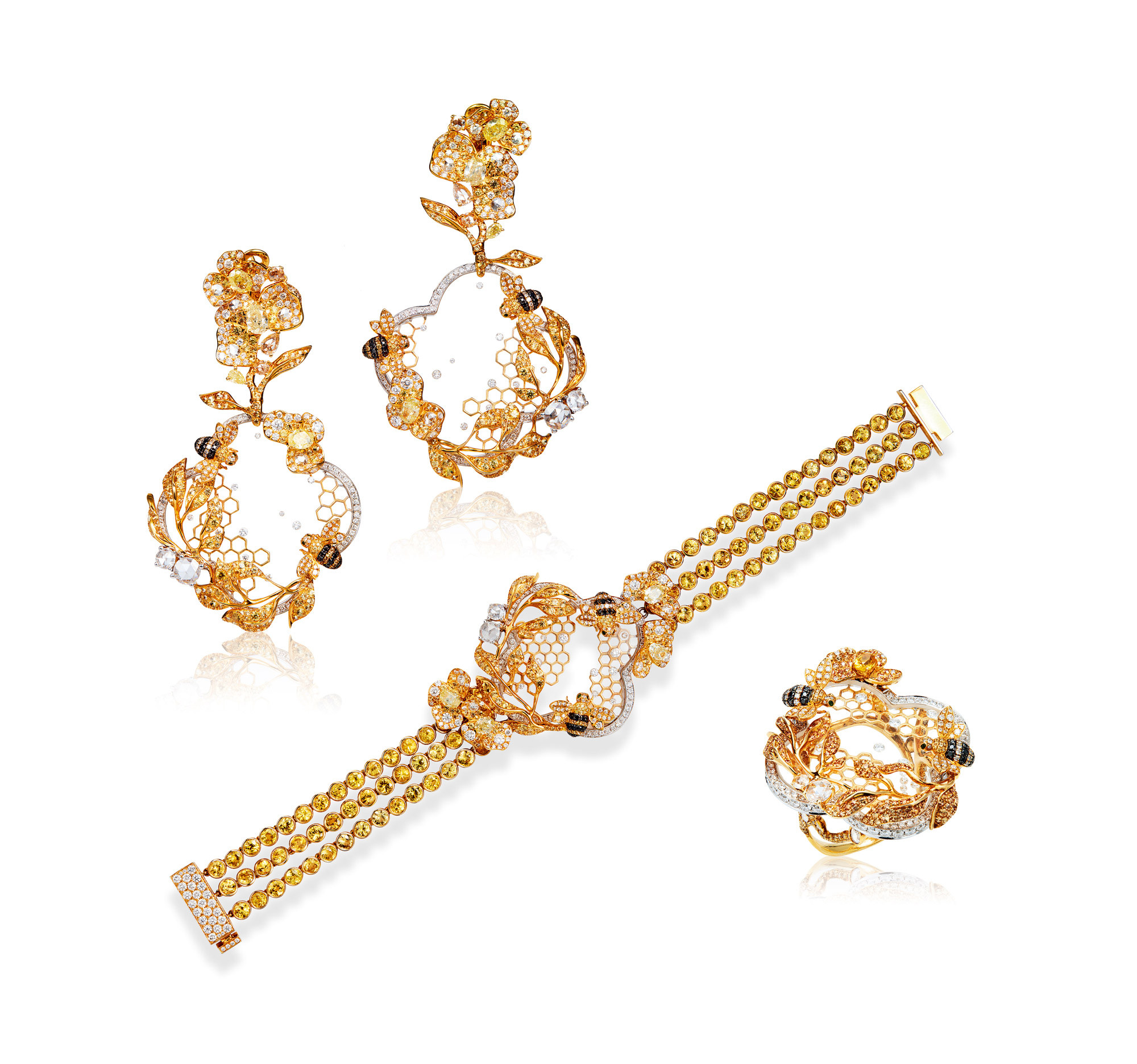 ’MANDARIN SEASONS -GOLDEN GLOW’ A SET OF DIAMOND, COLORED STONE JEWELRY, DESIGNED BY GE WENZHU