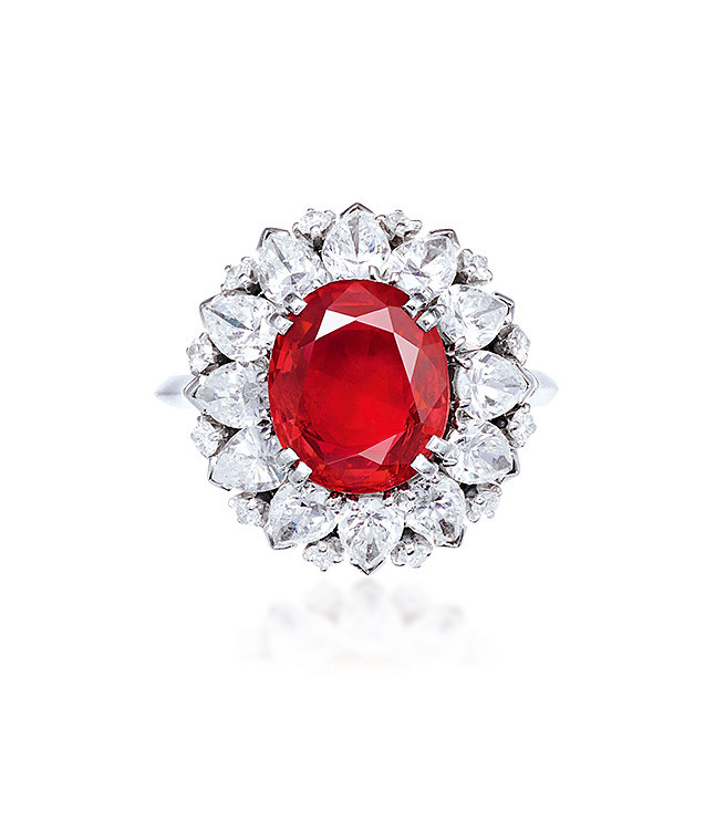 A 4 CARAT BURMESE mogok ‘PIGEON’S BLOOD’ RUBY AND DIAMOND RING,BY HARRY WINSTON