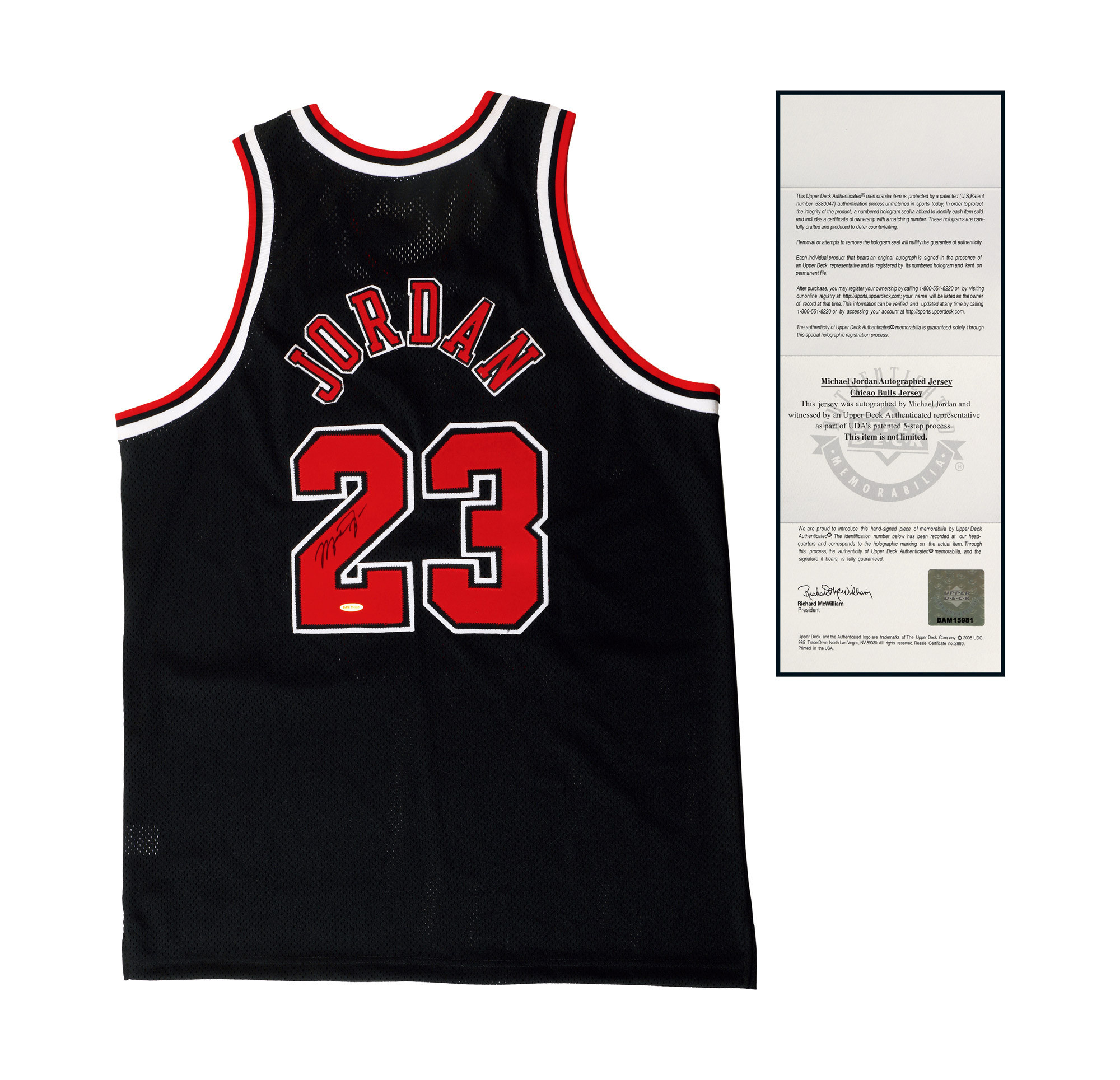 The autographed Bulls jersey signed by Michael Jordan, with certificate