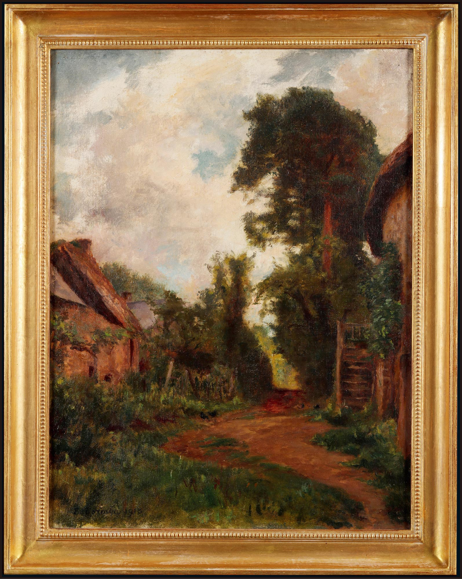 The oil painting “Village Lane” by Fernand Cormon, a famous French painter and mentor of Xu Beihong and Lin Fengmian, with certificate