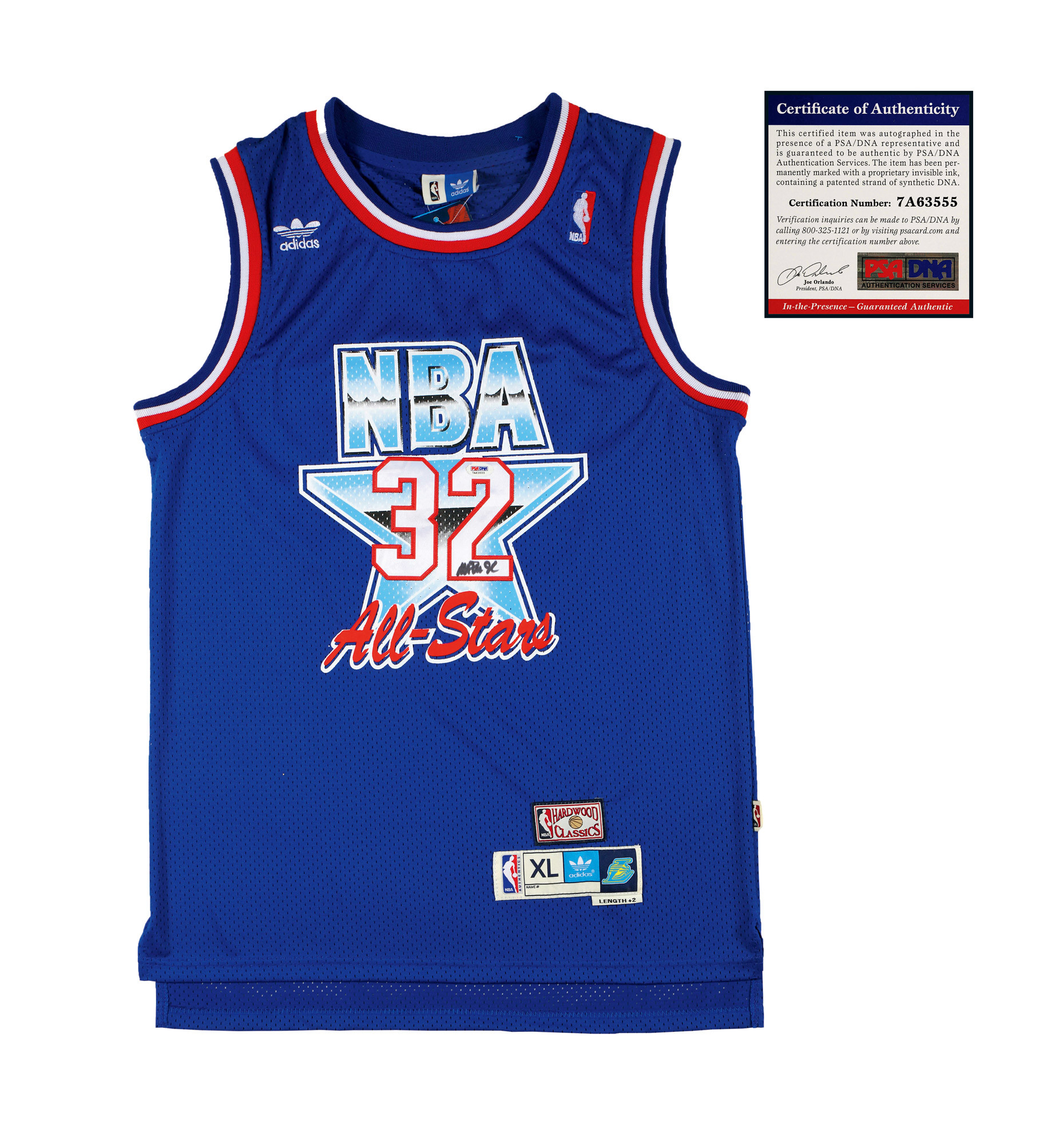 The All-Star team jersey of Magic Johnson, the legendary NBA star, with certificate