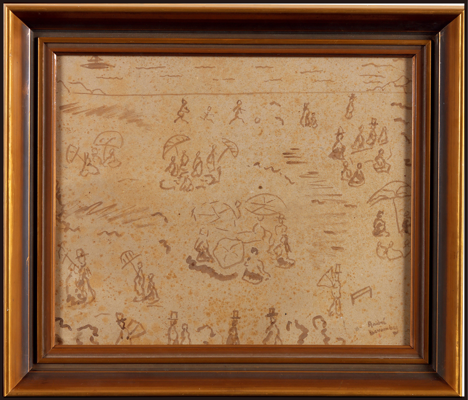 The sketch “A lively beach” by André Devambez, “Lv Sibai’s mentor and a famous French painter”, with a certificate