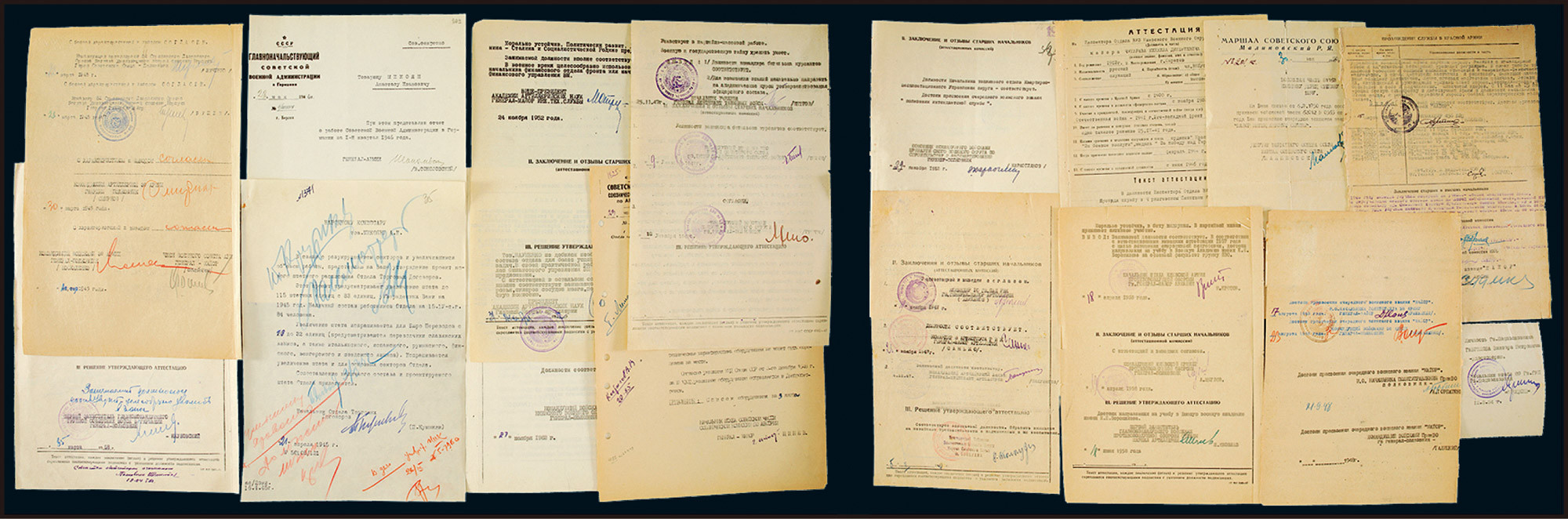 Autographed documents signed by marshals and senior officers of the Soviet Union 15 pieces in 1 set with certificates