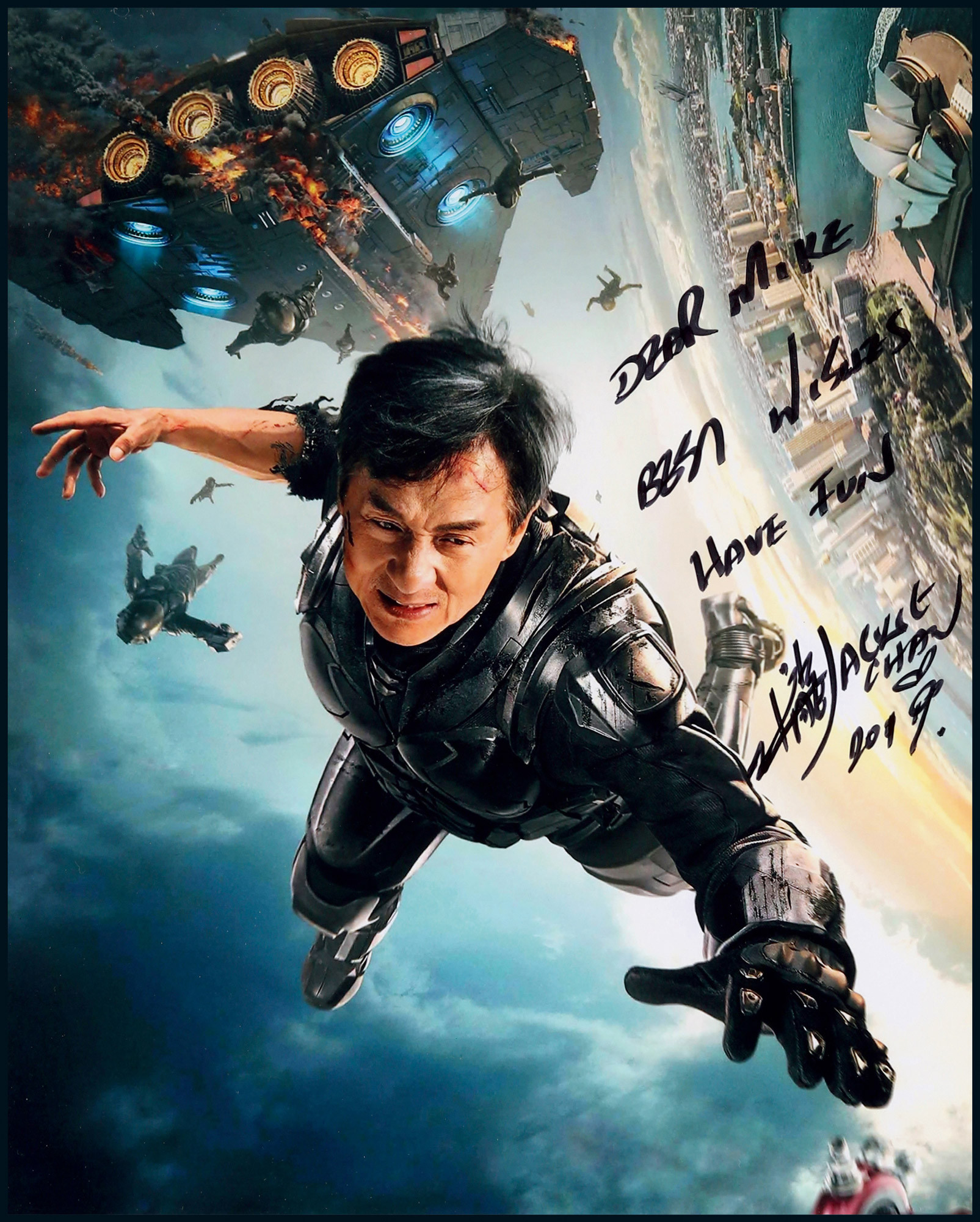 The autographed photo of Jackie Chan with certificate