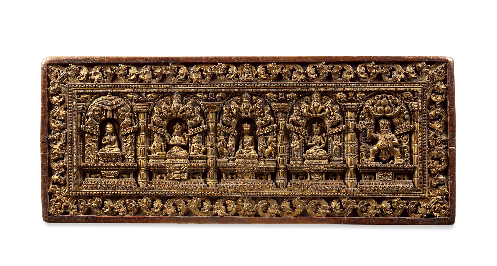 A CARVED WOOD WITH GILT PROTECT COVER OF SCRIPTURE