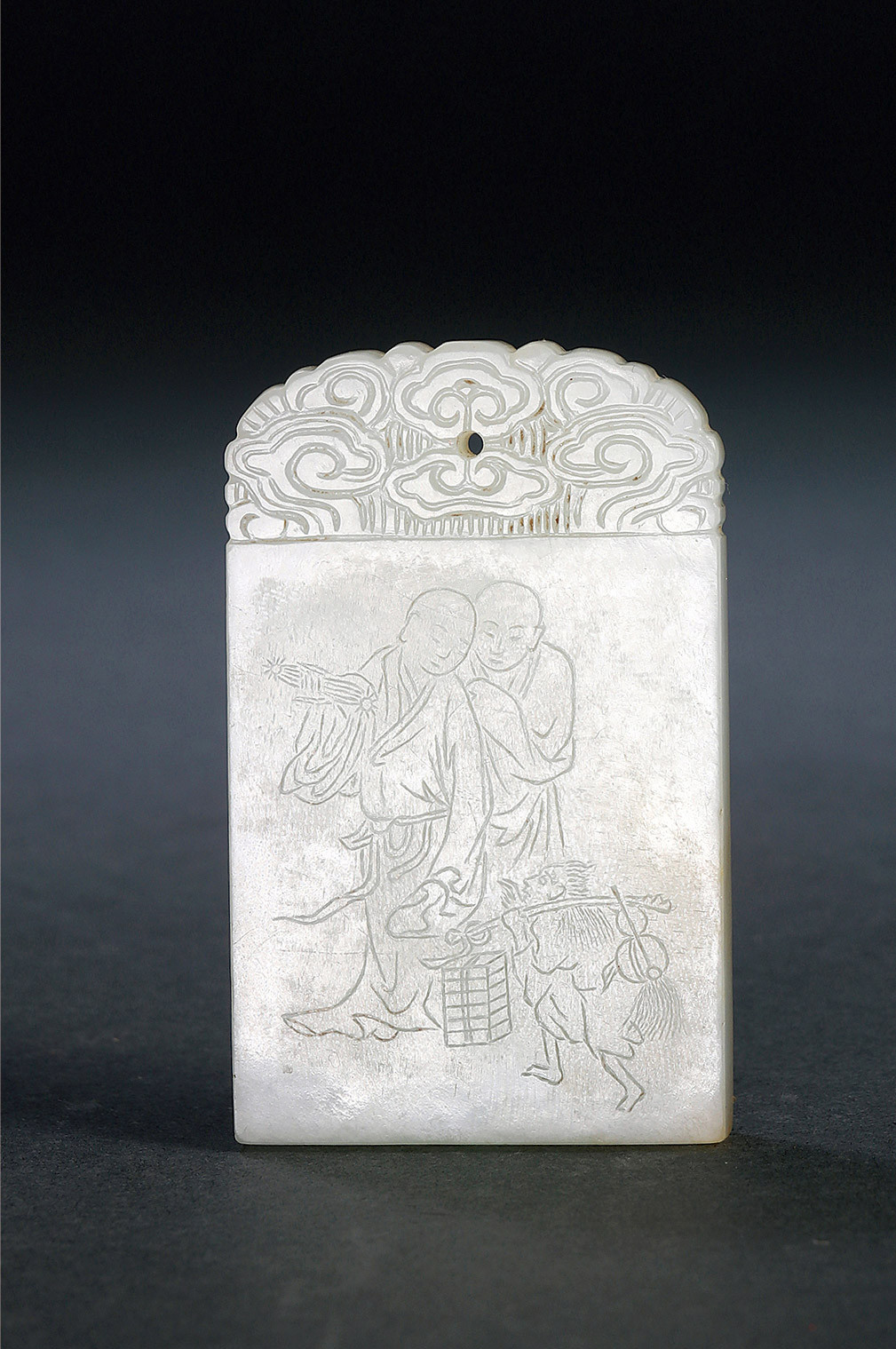 A WHITE JADE PLATE WITH‘LUOHAN’POEM IN LOW RELIEF