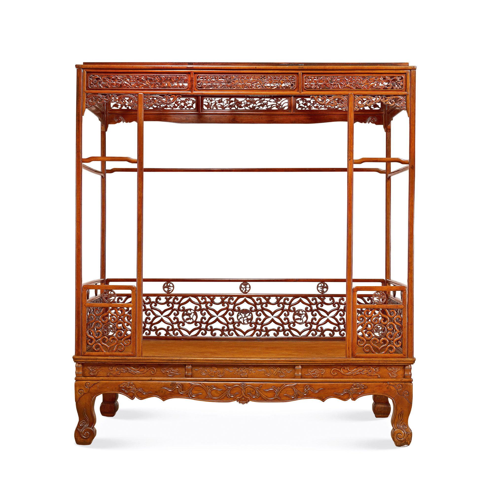 HUANGHUALI CARVED CHI-DRAGON CANOPY BED WITH SIX PILLARS