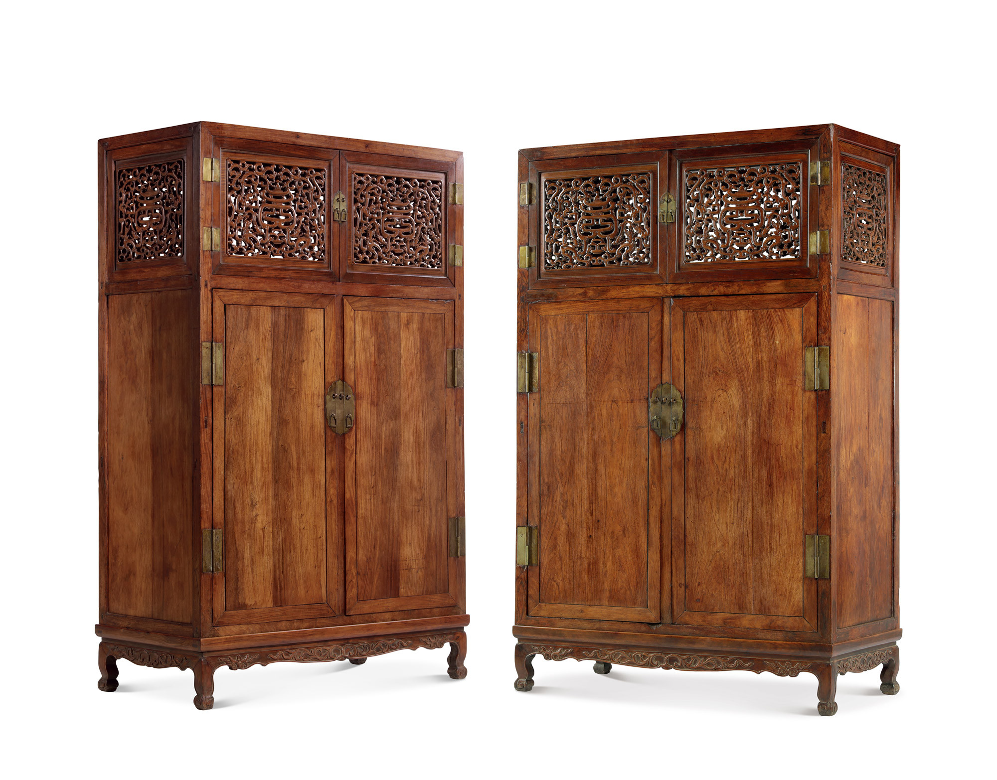 PAIR OF HUANGHUALI CARVED CHI-DRAGON CABINETS