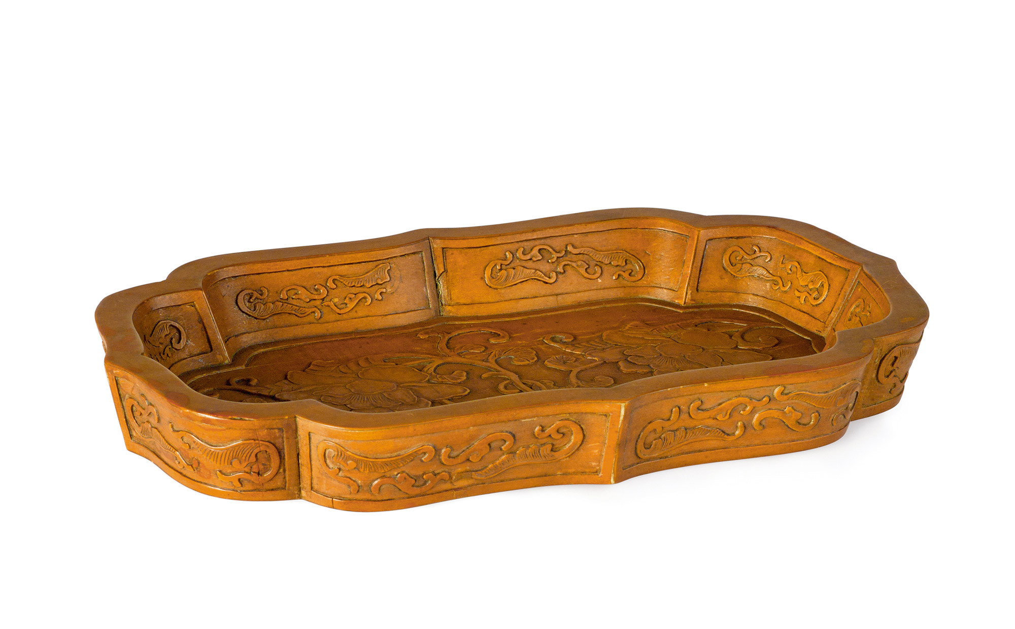 A Carved Bamboo Veneer Tray in ‘Floral’ Shape