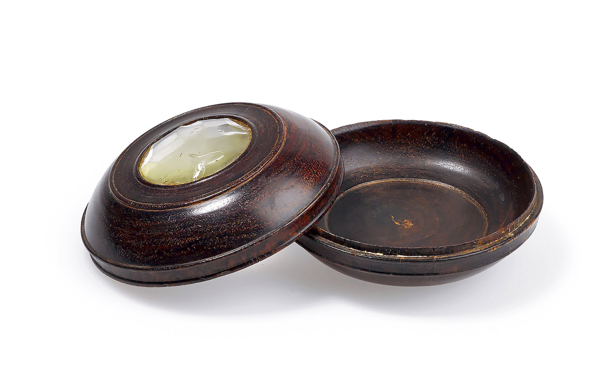 A Round Huanghuali Jade-Inlaid Incense Box