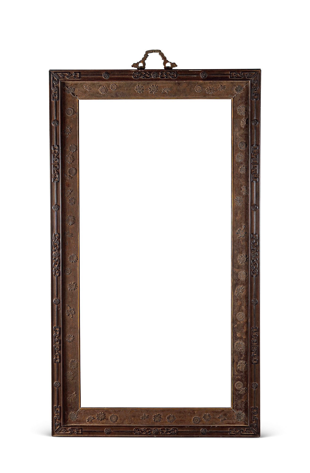 A ZITAN FRAME INLAID WITH GILT AND SILVER