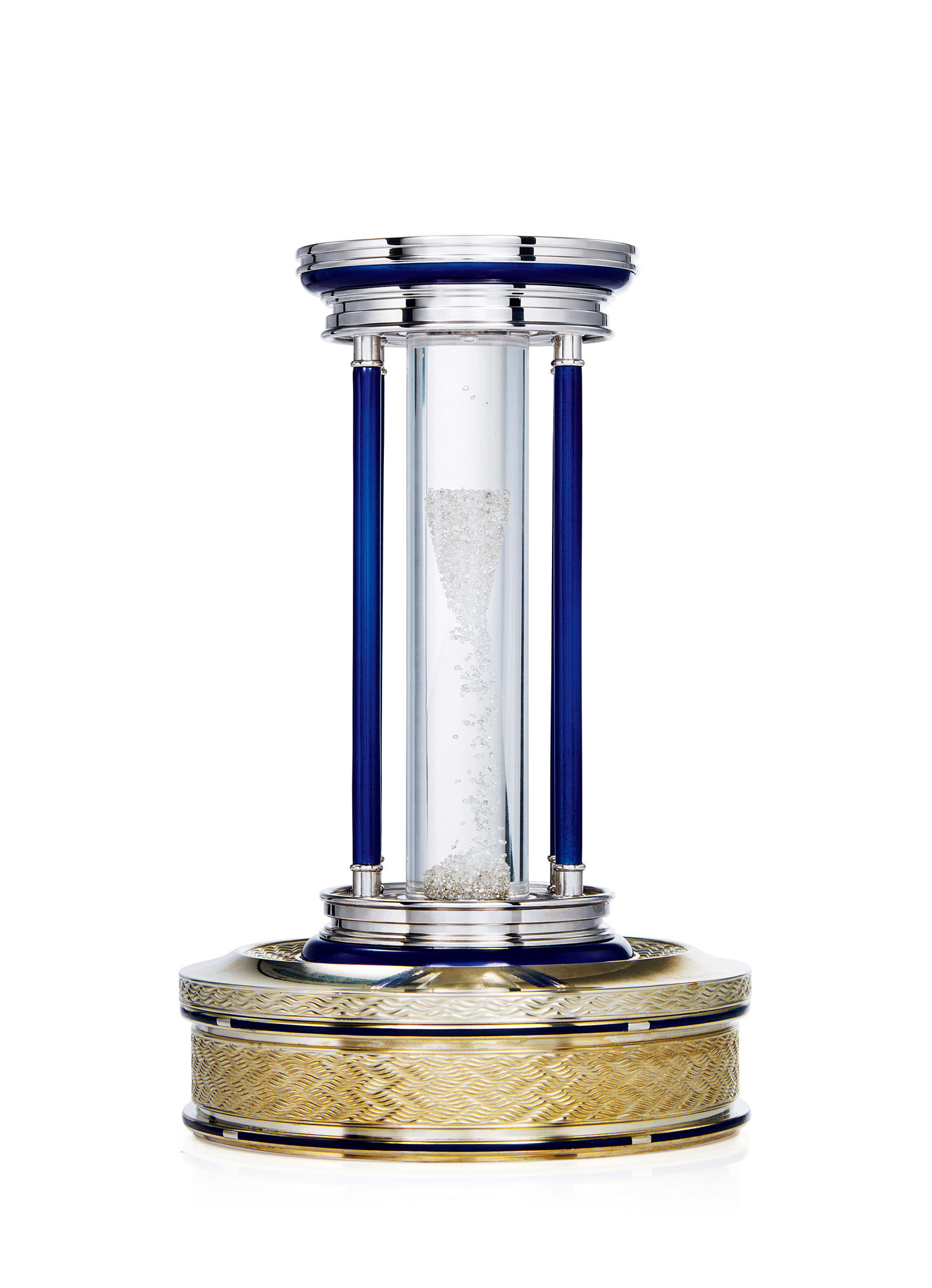 DE BEERS  A STERLING SILVER AND ENAMEL HOURGLASS WITH FLOATING DIAMONDS