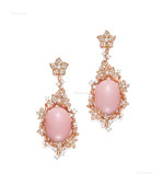 粉红色蛋白石配钻石吊耳环 （一对）