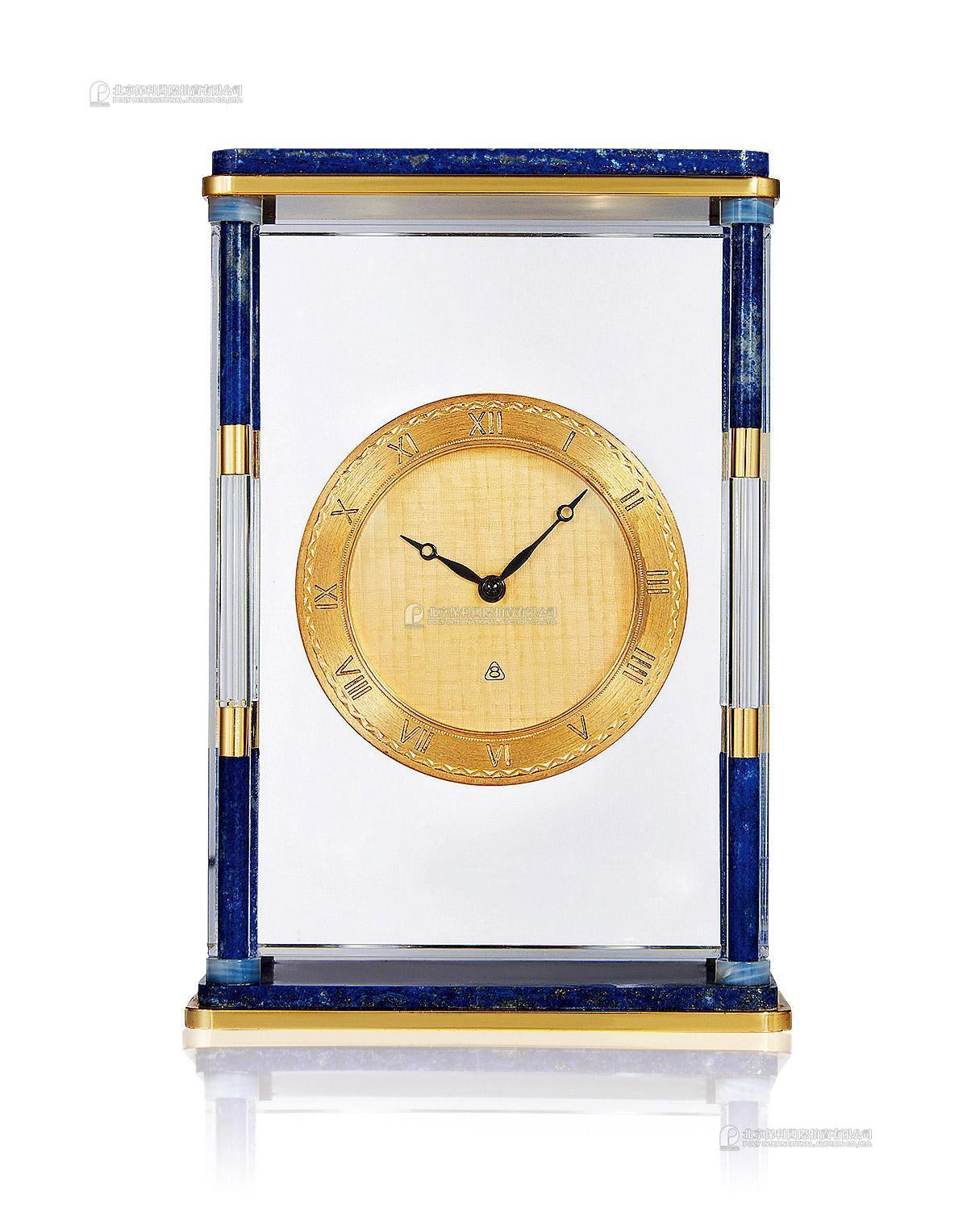 IMHOF A BRONE AND LAZURITE MANUALLY-WOUND TABLE CLOCK WITH 8 DAYS POWER RESERVE