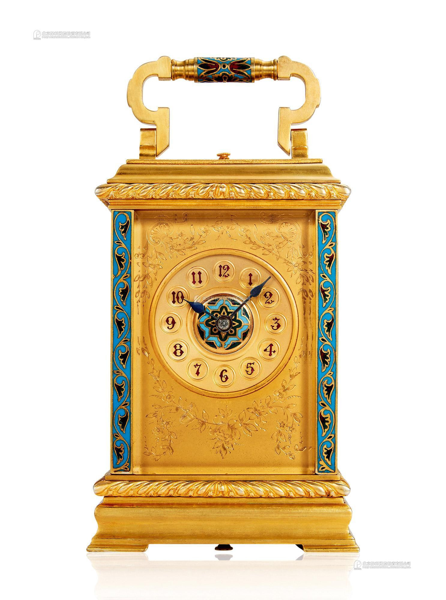 EUROPE A GILT BRONZE AND ENAMEL SET MANUALLY-WOUND TABLE CLOCK WITH KEY
