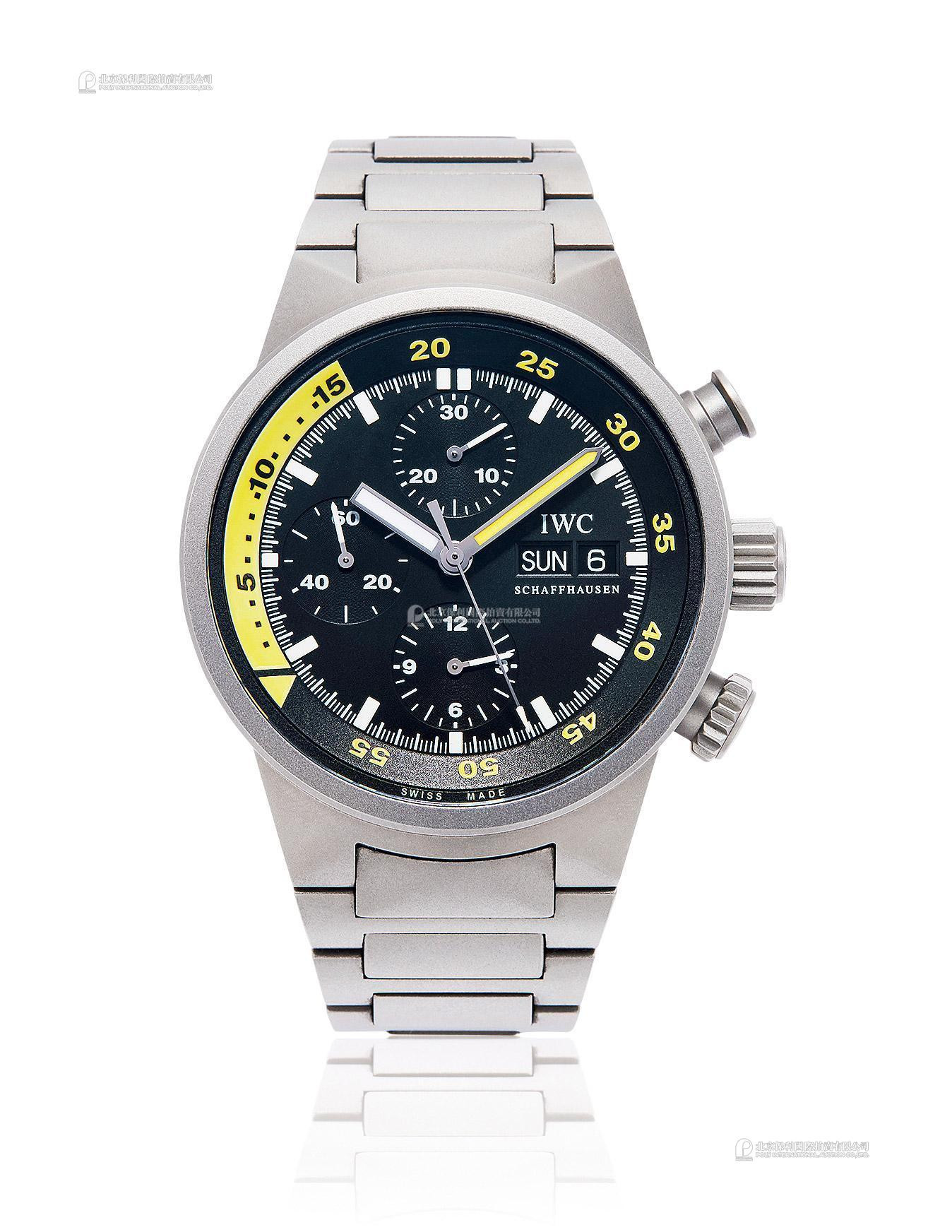 IWC A STAINLESS STEEL CHRONOGRAPH AUTOMATIC WRISTWATCH WITH WEEK AND DATE INDICATION