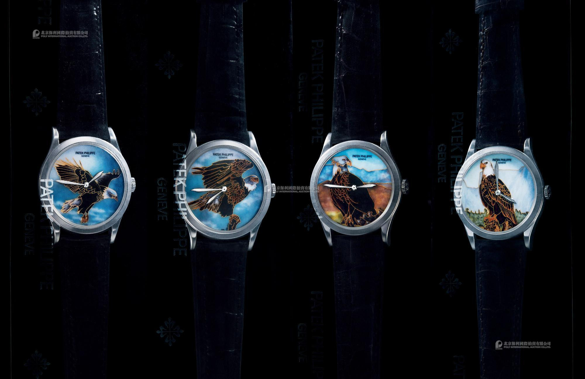 PATEK PHILIPPE A LIMITED EDITION SET OF FOUR AUTOMATIC WRISTWATCH WITH ENAMEL DRAWING EAGLES DIALS