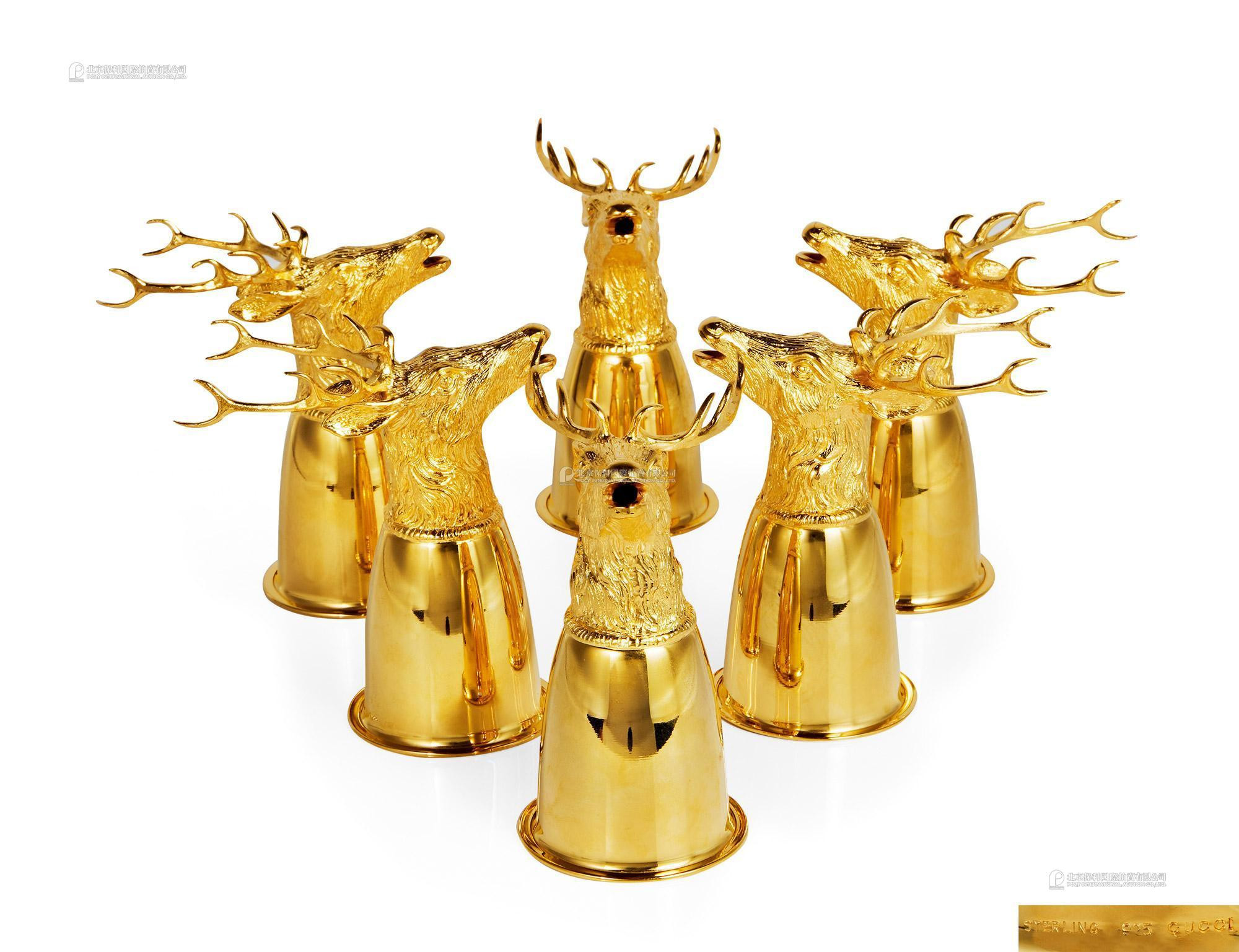 GUCCI A SET OF SIX PIECE GUCCI FRENCH GILT SILVER HORN CUPS